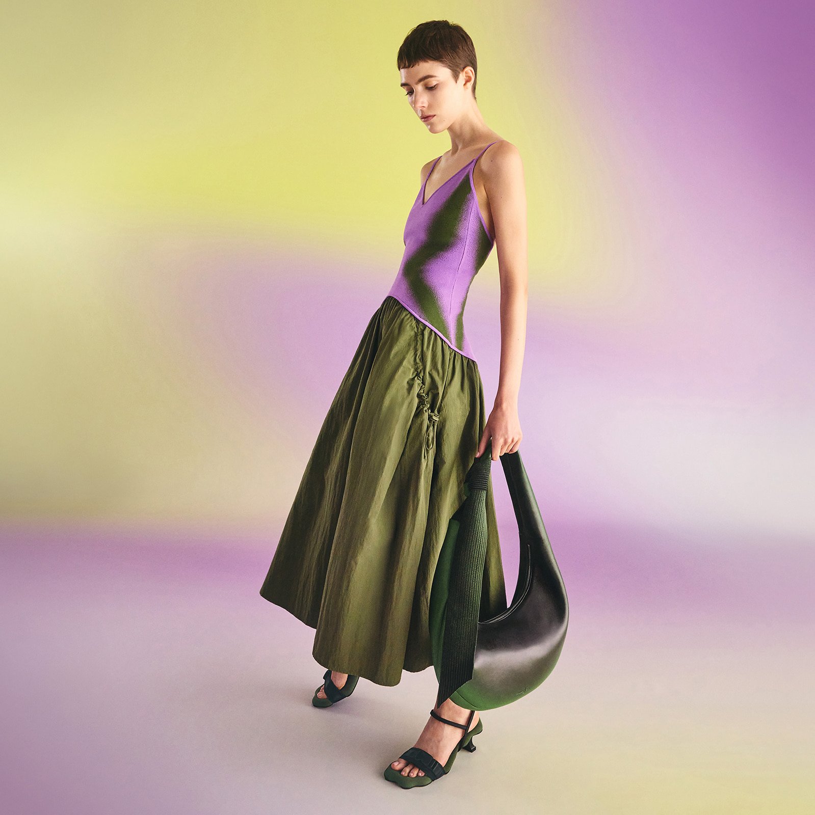 Green Toni Gradient Knotted Crescent Hobo Bag - CHARLES & KEITH