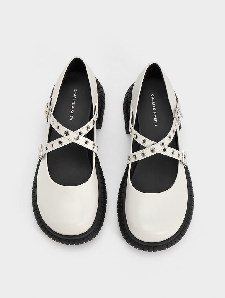 Grommet-Strap Platform Mary Janes in white – CHARLES & KEITH