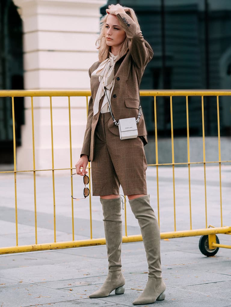 Women’s textured thigh-high boots and boxy crossbody bag – CHARLES & KEITH