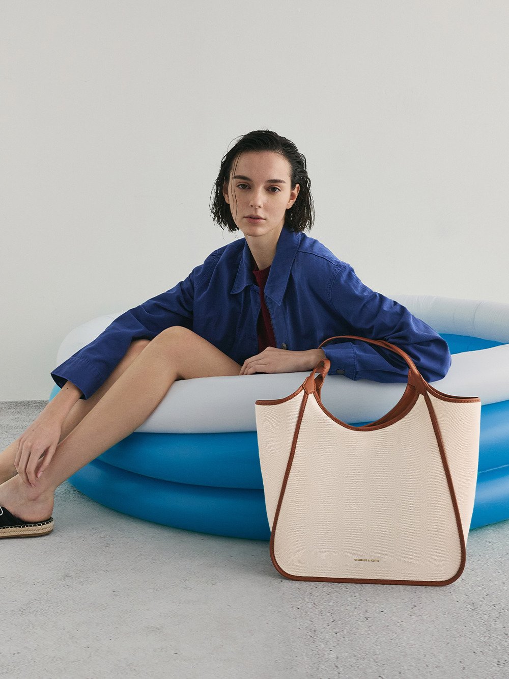 Women’s crossover espadrille wedges and Shalia raffia chain-strap crossbody bag - CHARLES & KEITH