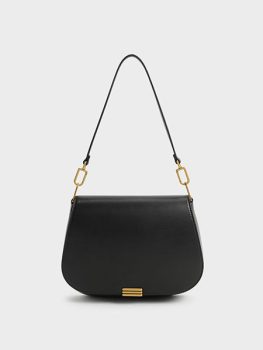 Metallic Accent Shoulder Bag - Black