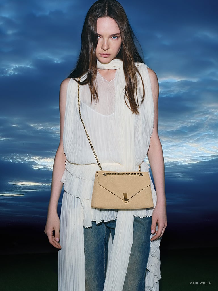 Women's Lilibet Recycled Suede Metallic-Accent Chain-Strap bag in nutmeg beige - CHARLES & KEITH