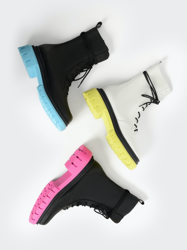 Women’s Iggy coloured sole combat boots in lime, fuchsia and blue - CHARLES & KEITH