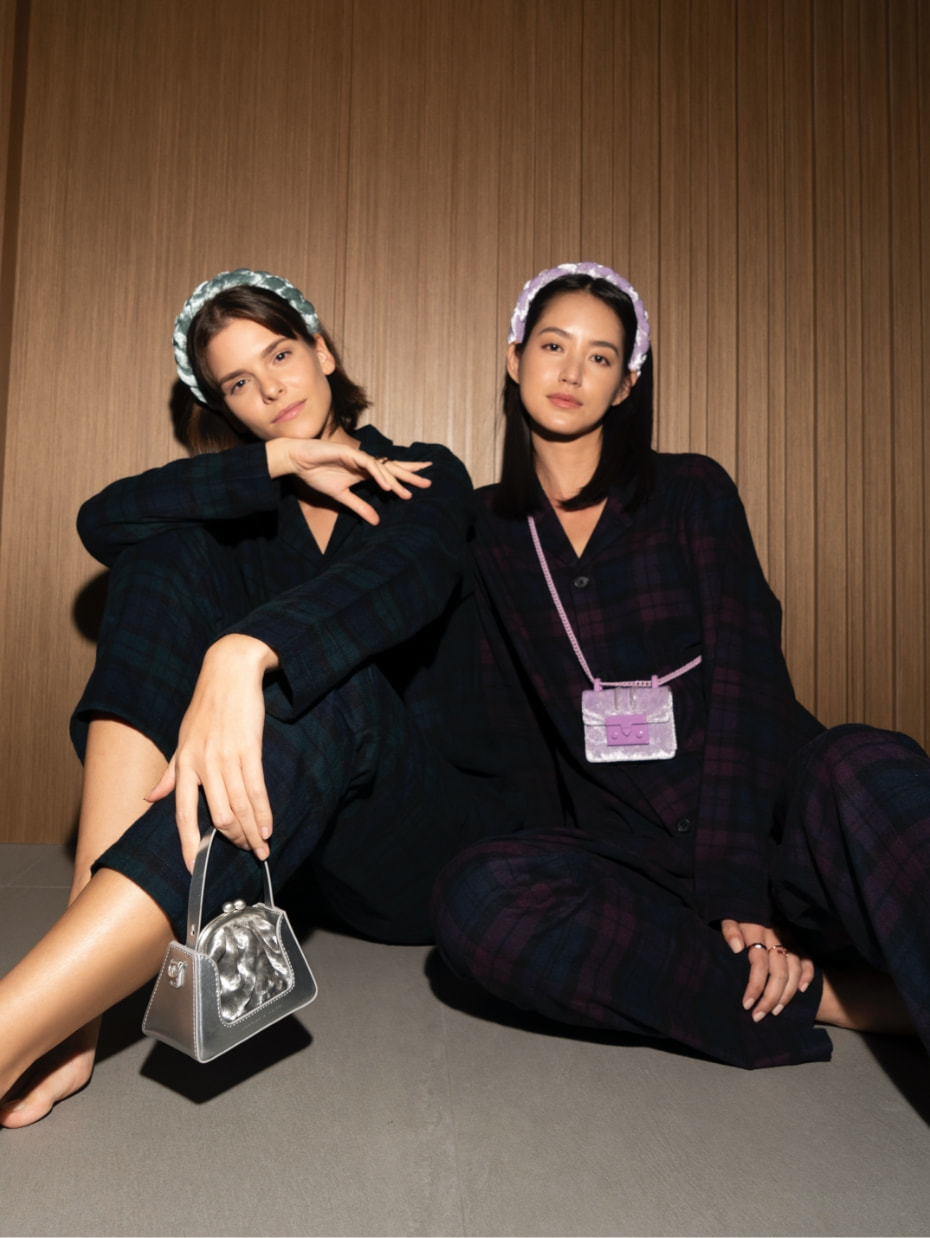 Women’s Amabella velvet ball-clasp pouch, Ildri velvet mini bag & lipstick case, and Estrello velvet braided hair band - CHARLES & KEITH