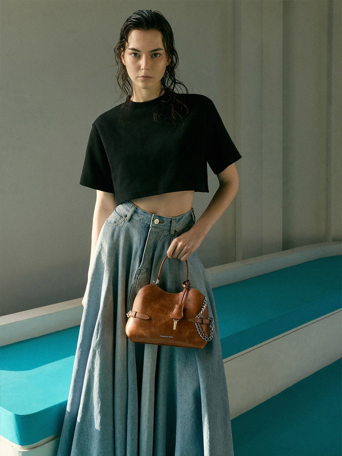 Chocolate Calla Woven Tote Bag  -  CHARLES & KEITH