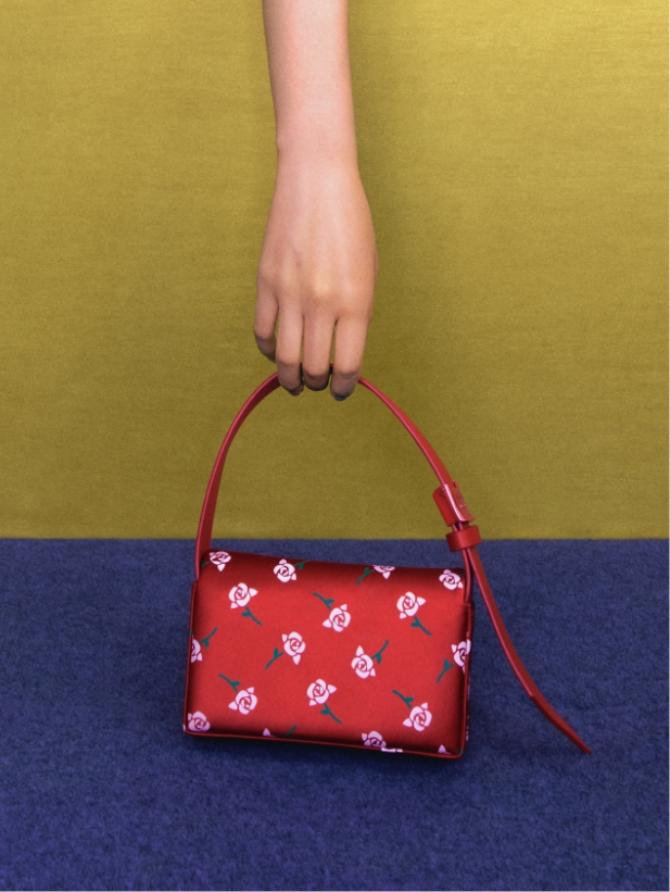 Women’s Chloris satin & leather rose motif shoulder bag in red, from the SHUSHU/TONG x CHARLES & KEITH collection – CHARLES & KEITH