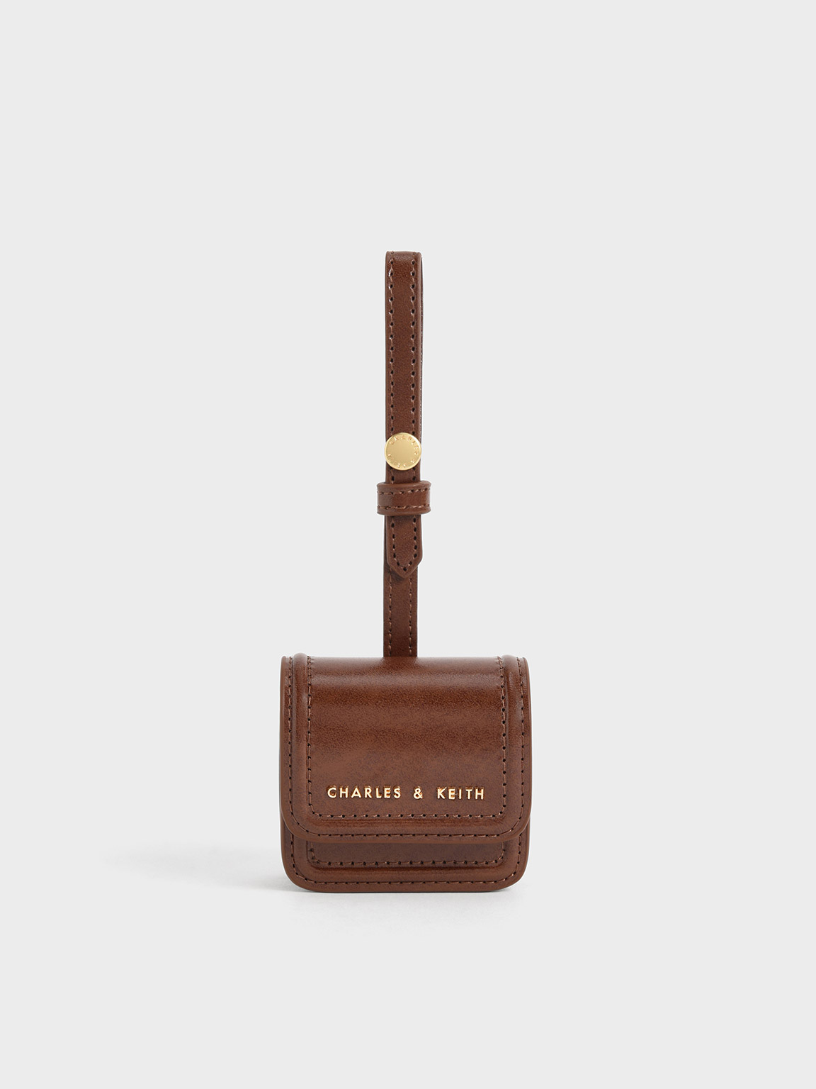 Charles & Keith Stitch-trim Airpods Pouch In Dark Brown