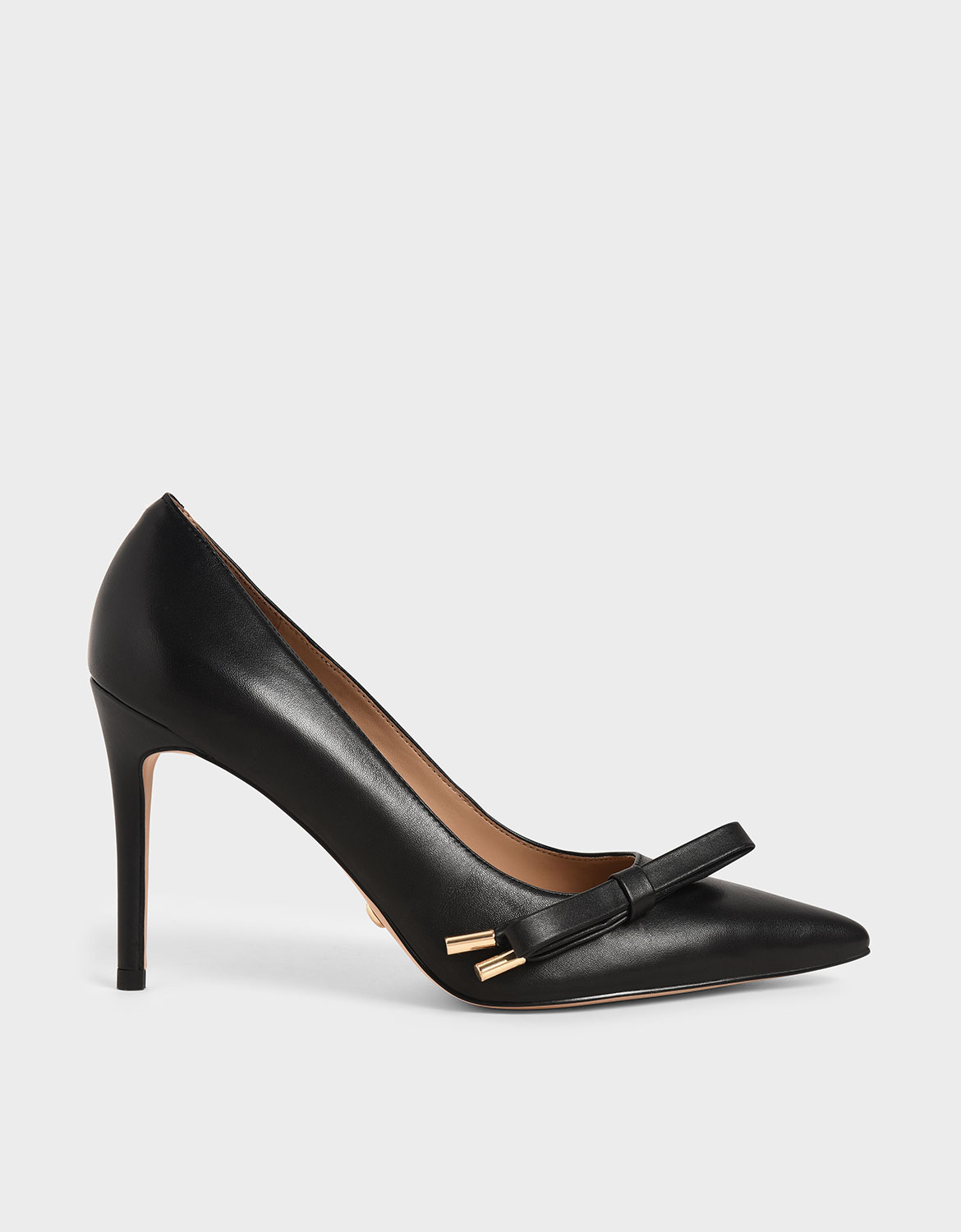 

Leather Bow Stiletto Pumps, Black