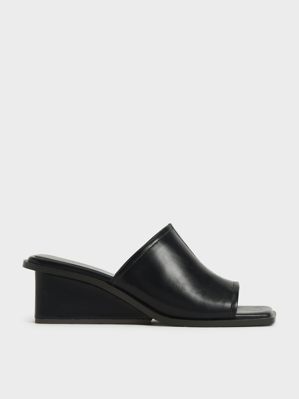 

Square Toe Wedge Mules, Black