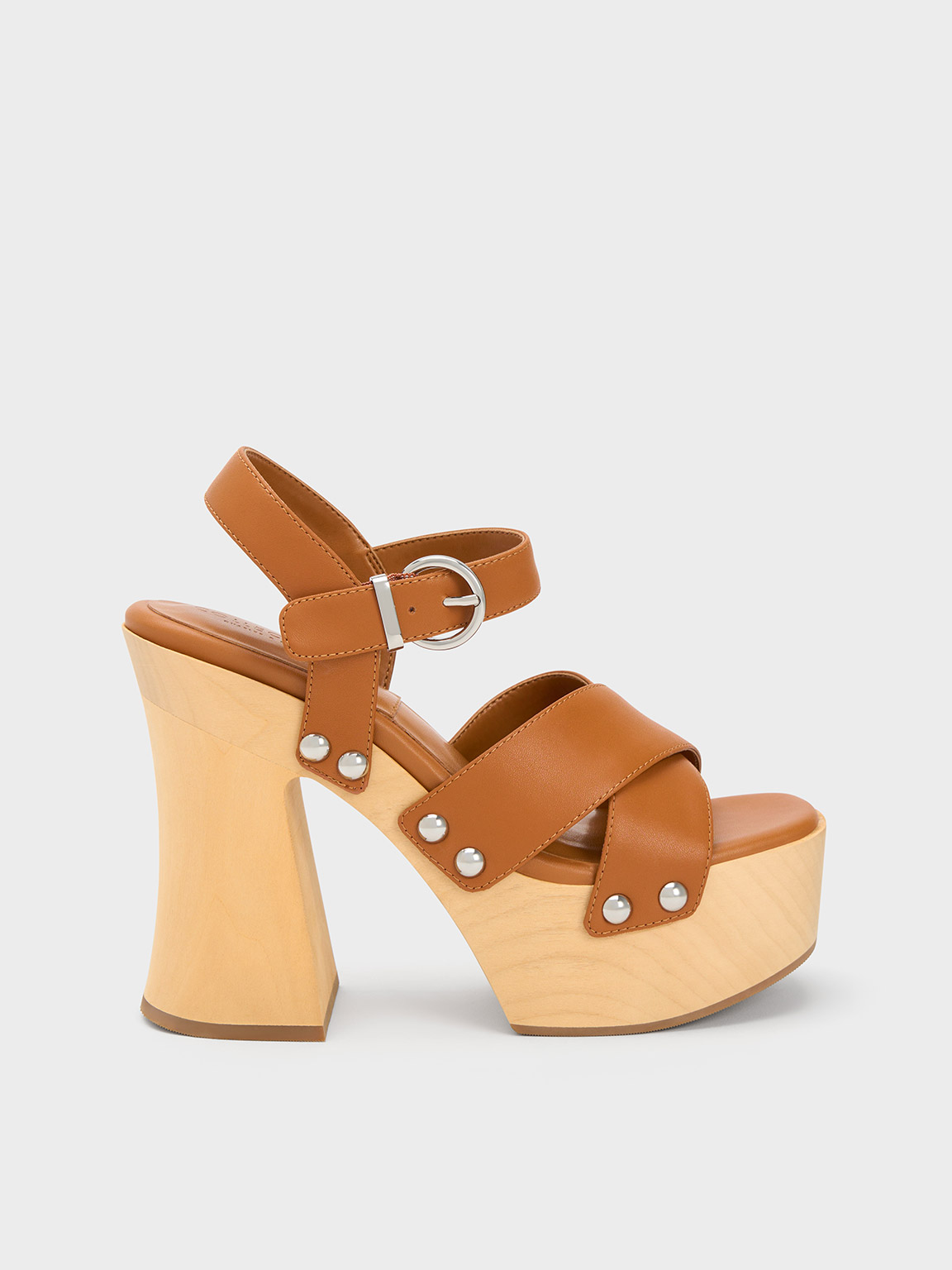 Charles & Keith Tabitha Leather Crossover Sandals In Brown
