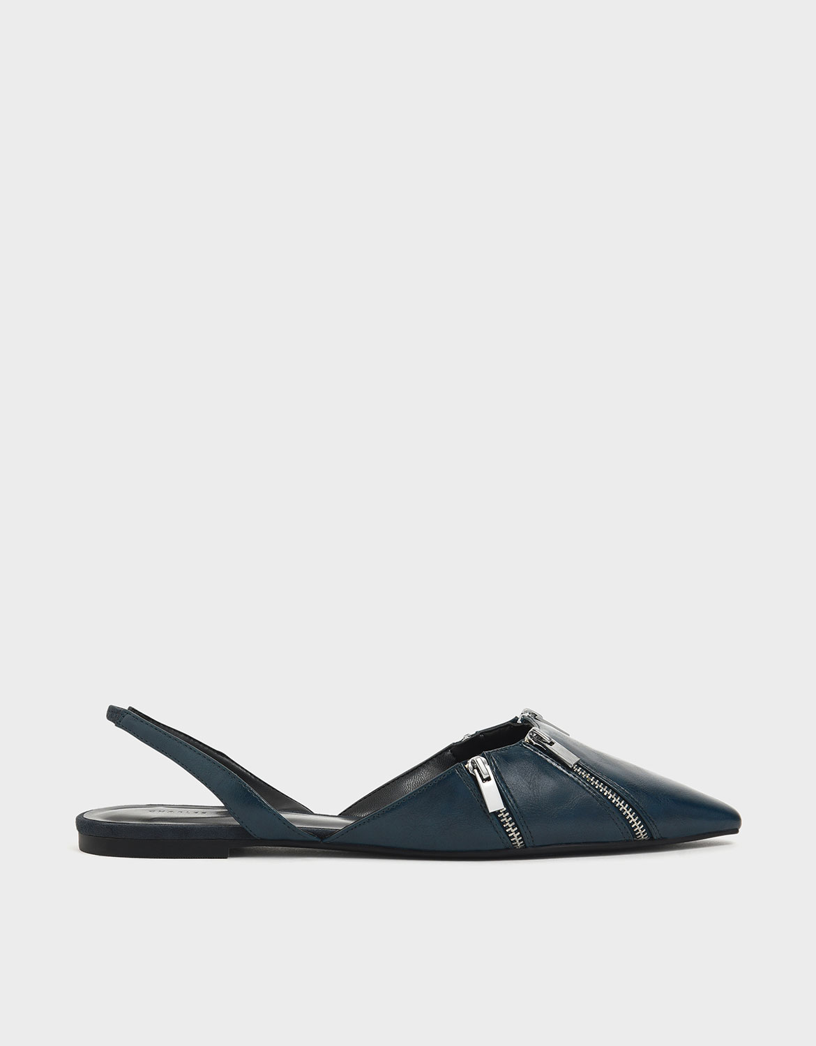 

Zip Detail Pointed Toe Slingback Flats, Dark green
