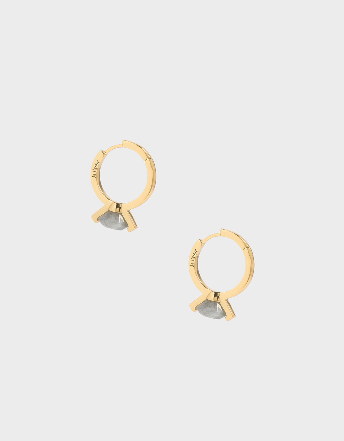 

Labradorite Stone Huggie Hoop Earrings, Gold