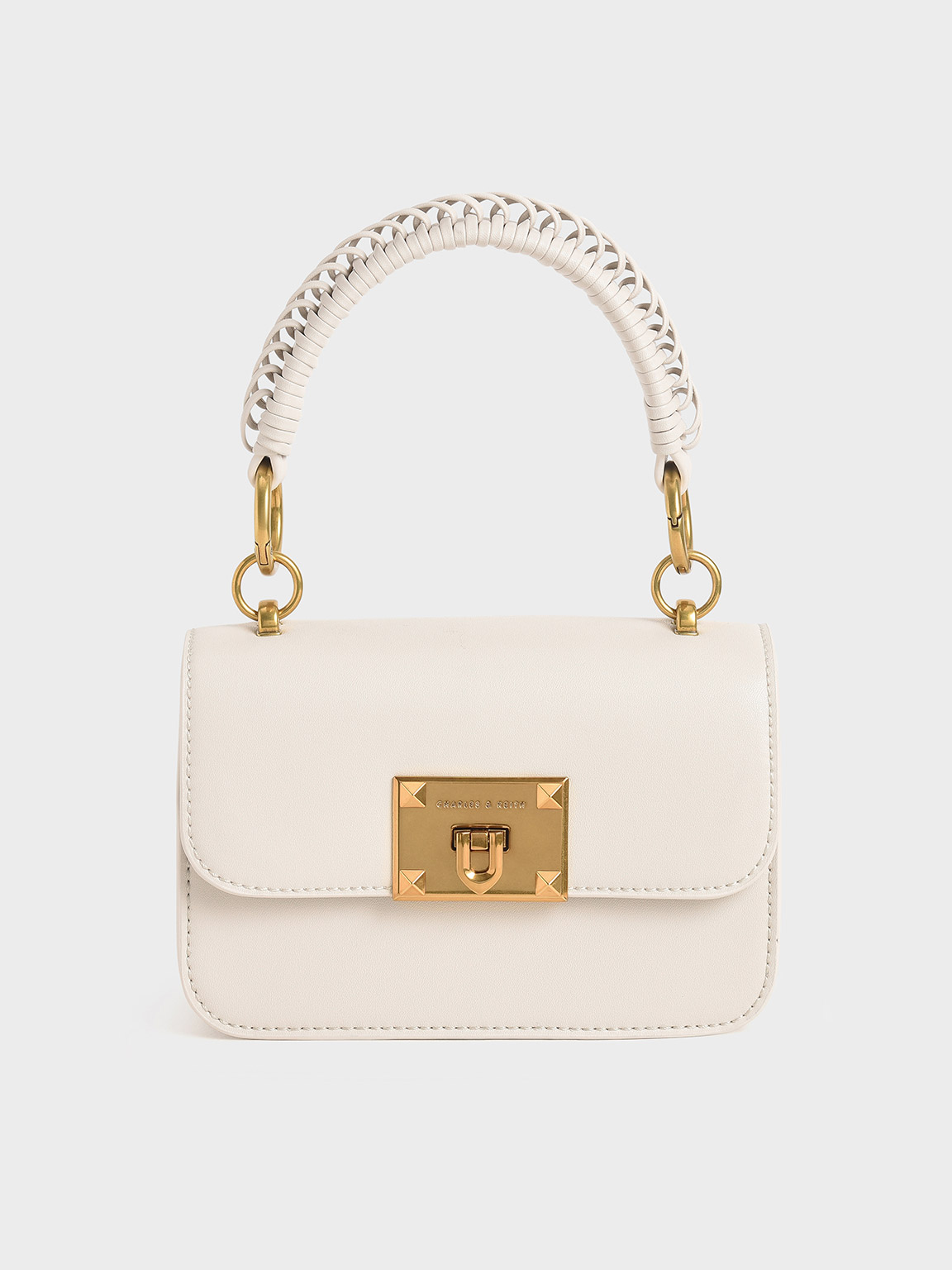 

Canvas Metallic Turn-Lock Bag, Ivory