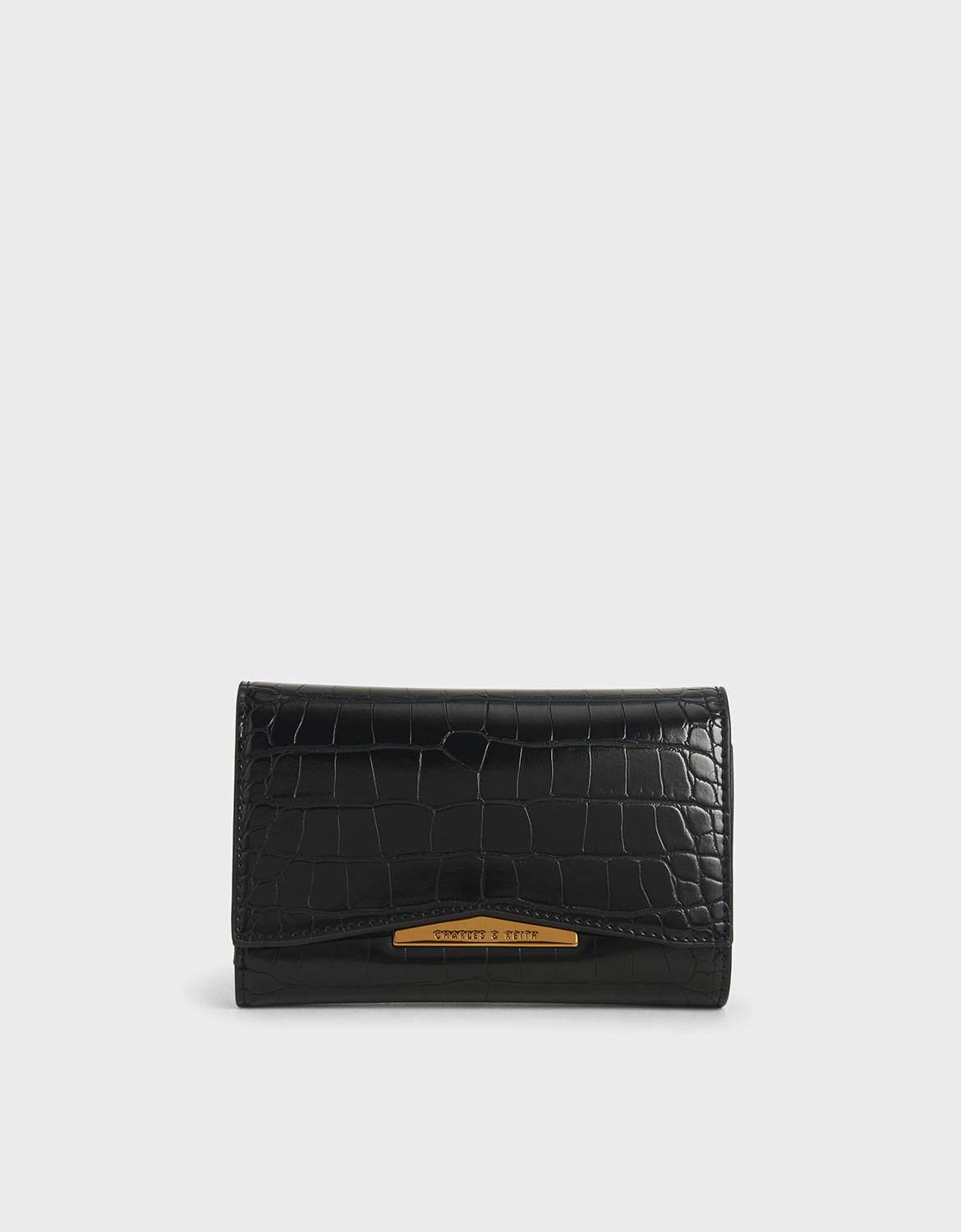 

Croc-Effect Metallic Accent Mini Short Wallet, Black