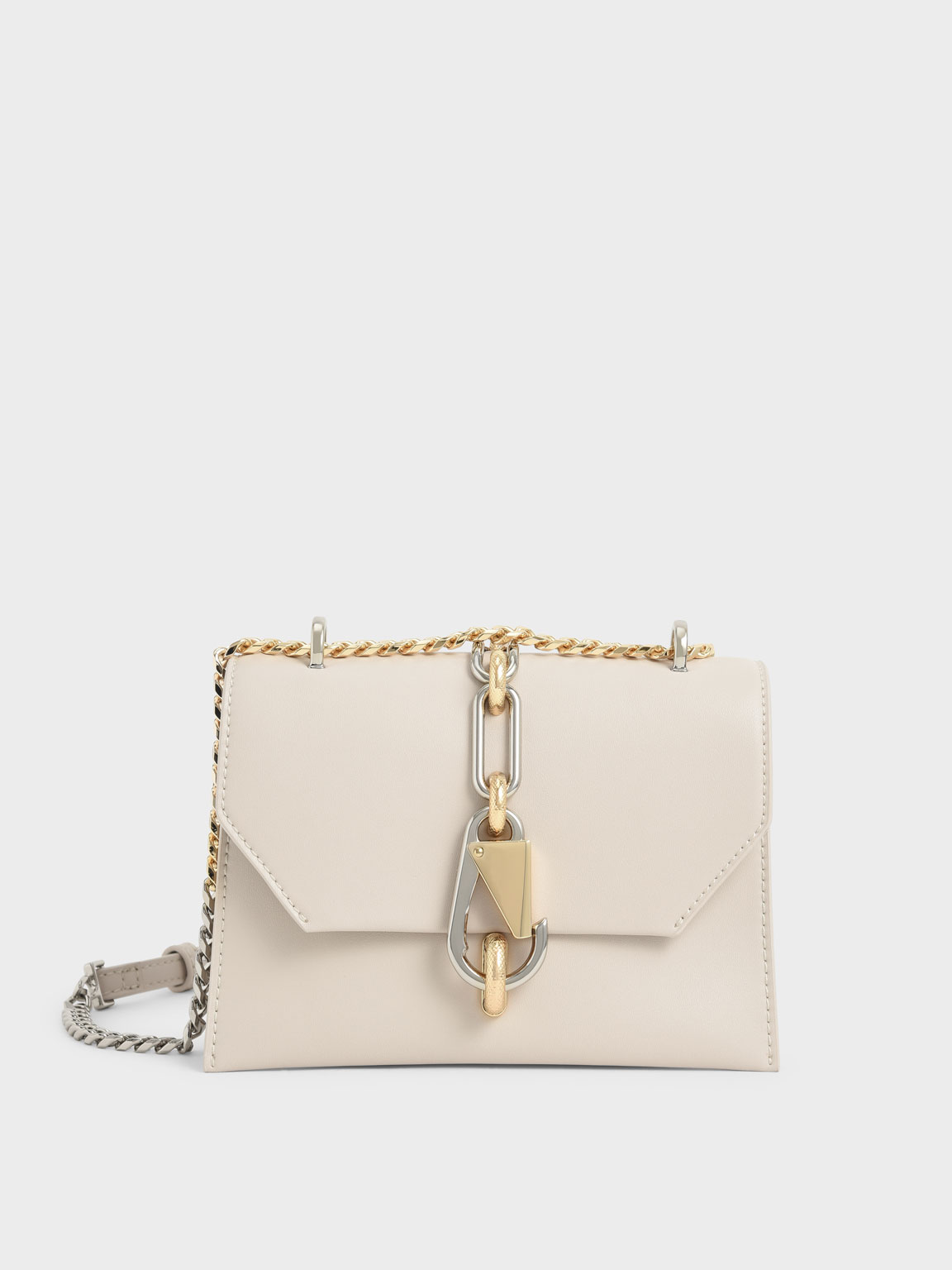 

Metallic Accent Turn-Lock Crossbody Bag, Ivory
