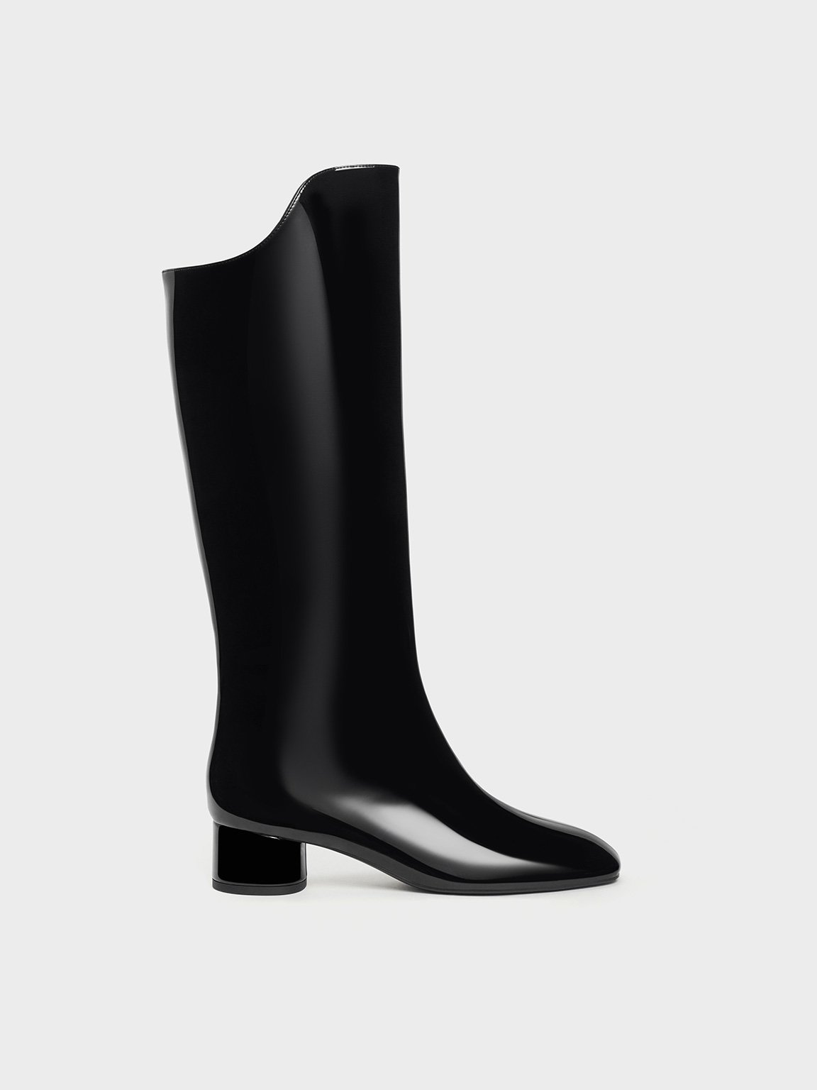 Charles & Keith - Patent Elongated Square-Toe Knee-High Boots Charles & Keith - Patent Elongated Square-Toe Knee-High Boots