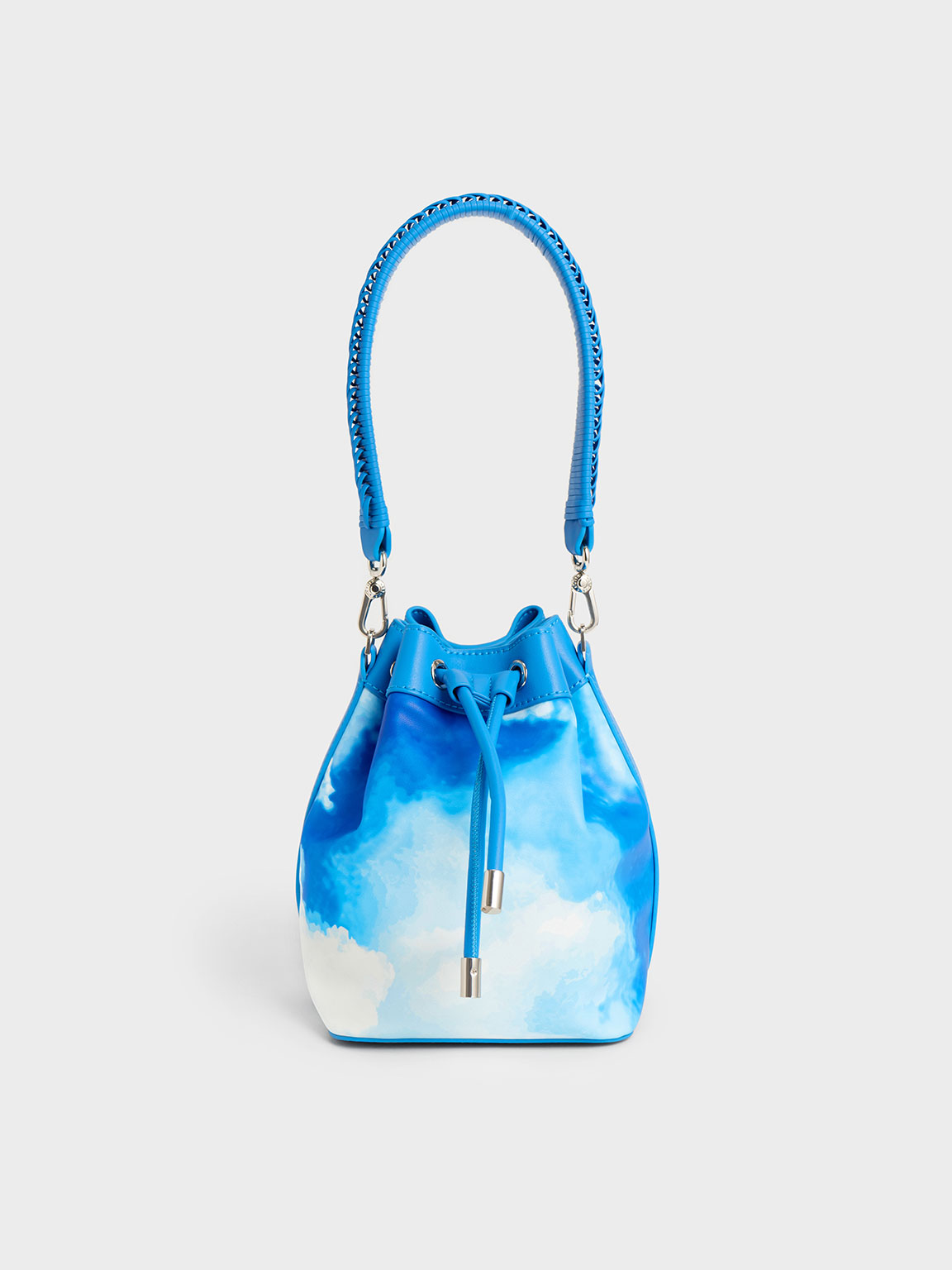 Cloud-Print Braided-Handle Drawstring Bucket Bag