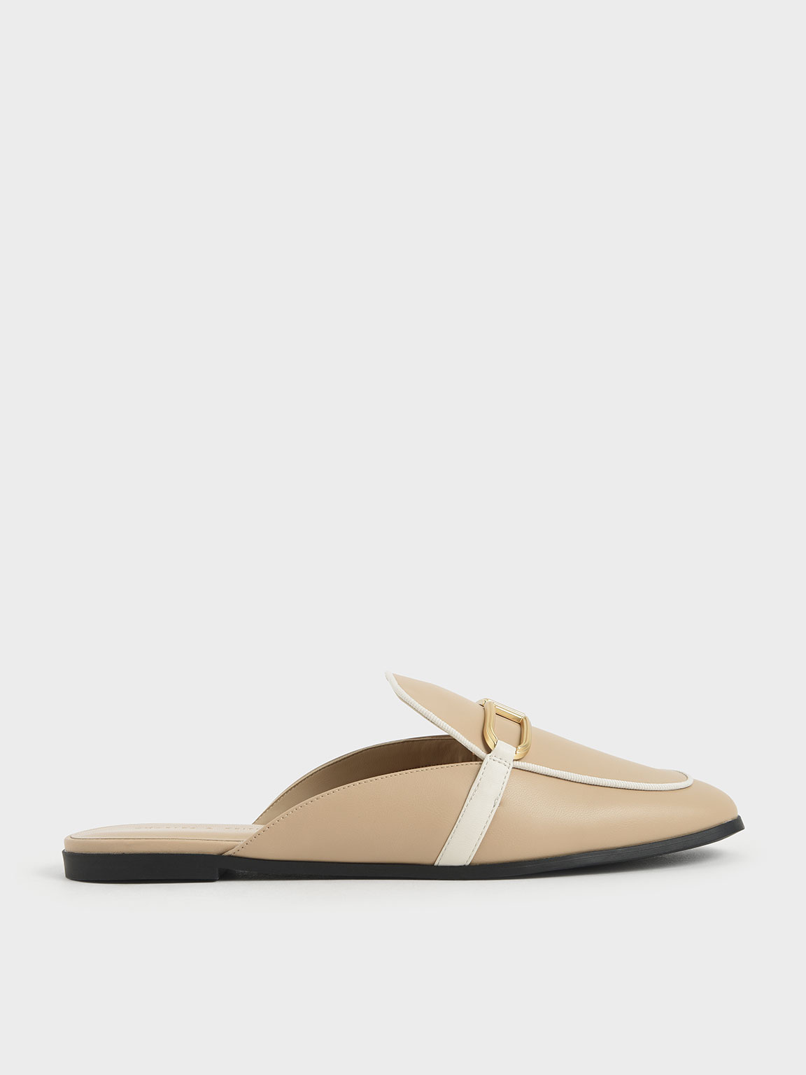 

Metallic Accent Mule Flats, Beige