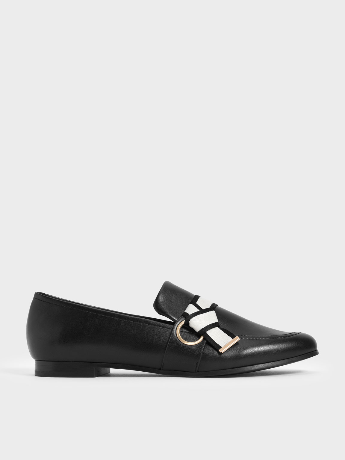 

Fabric Knot Penny Loafers, Black