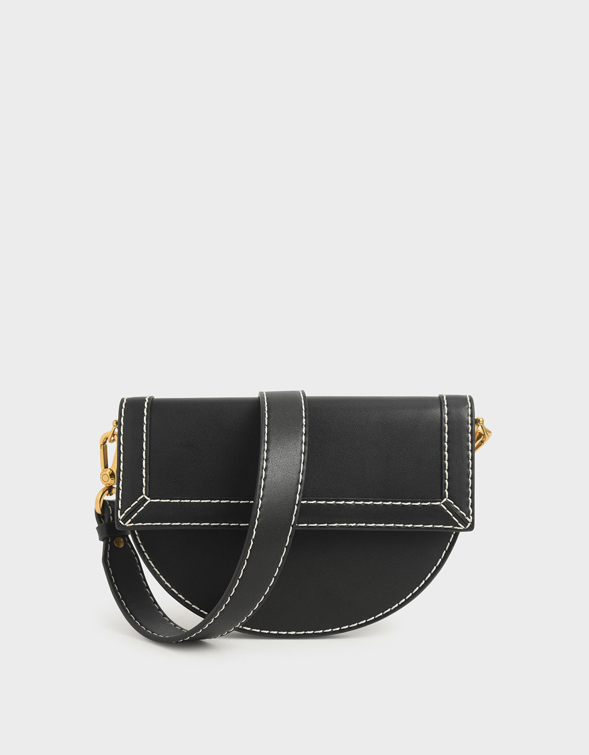 

Front Flap Semi-Circle Crossbody Bag, Black