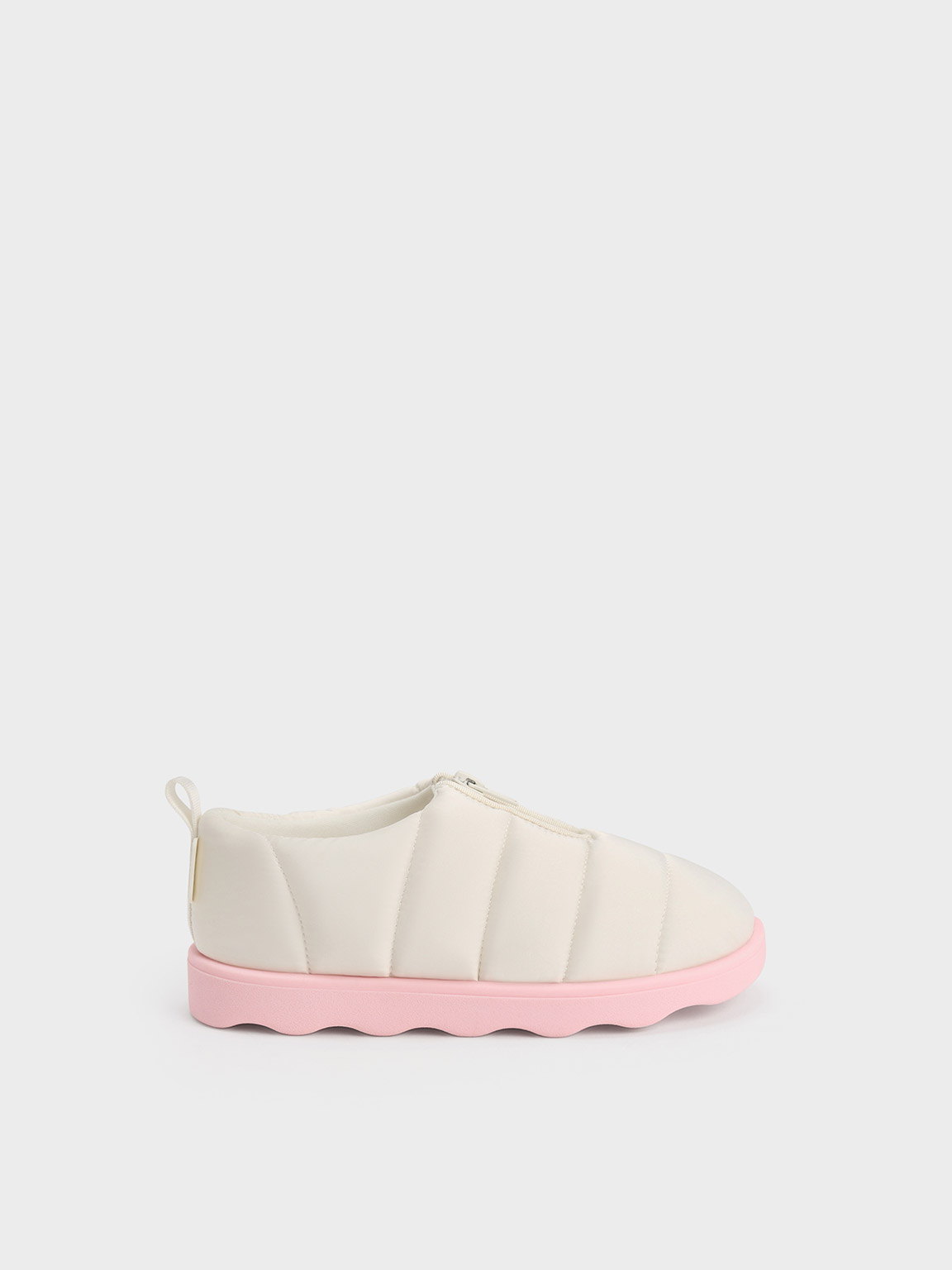 Charles & Keith Girls' Puffy Nylon Panelled Loafers In Chalk