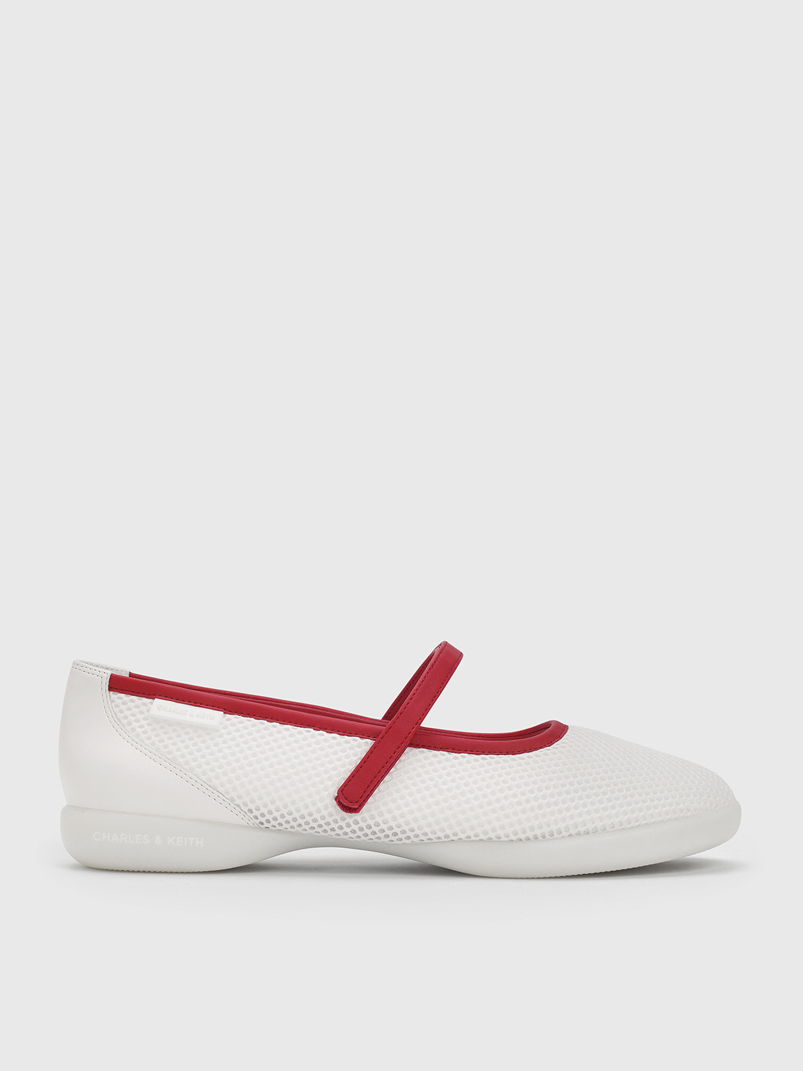 Charles & Keith - Mesh Contrast-trim Mary Jane Sneakers In Red