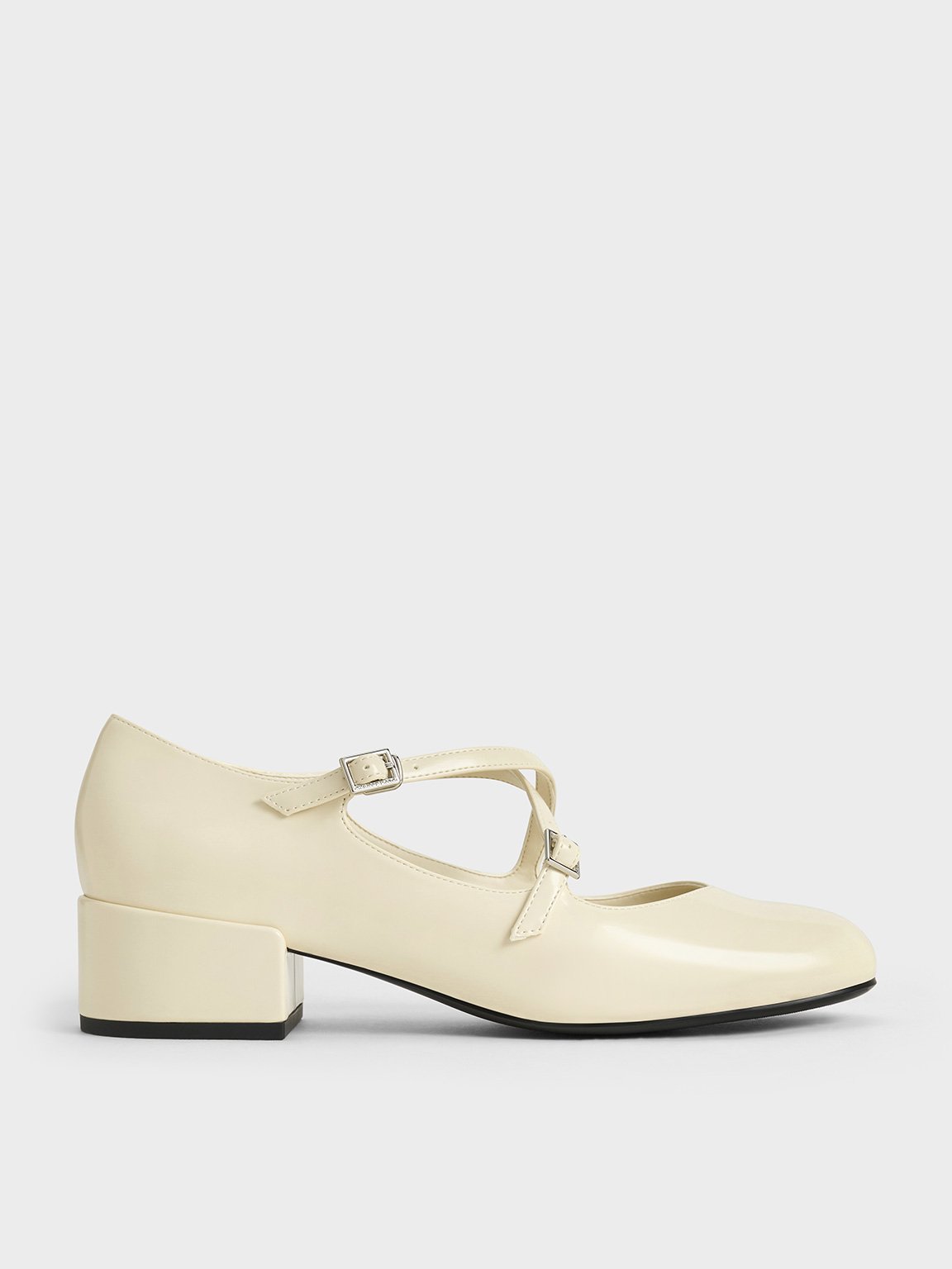 CHARLES & KEITH CHARLES & KEITH - PATENT CROSSOVER-STRAP BLOCK-HEEL MARY JANES