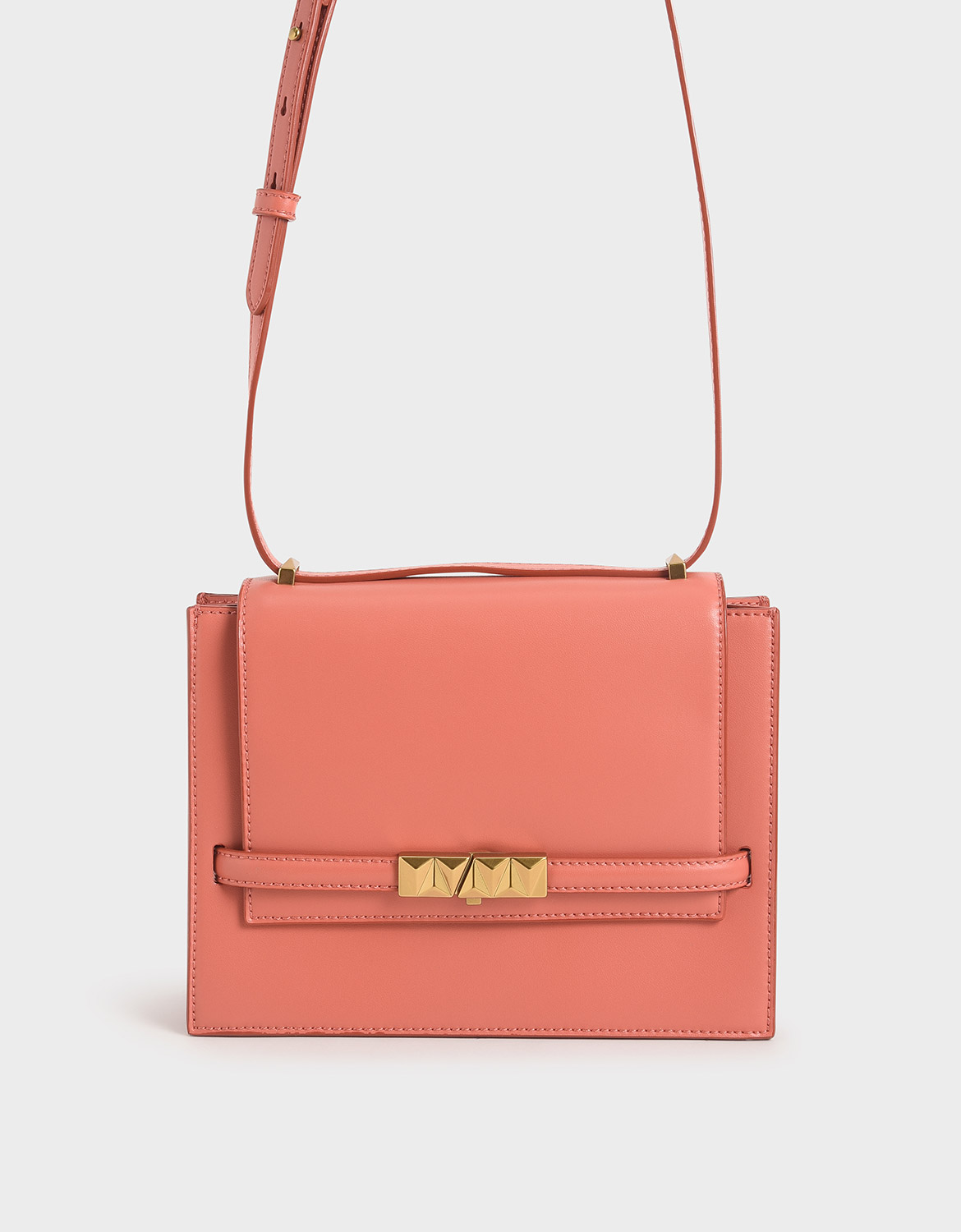 

Metallic Push-Lock Crossbody Bag, Coral