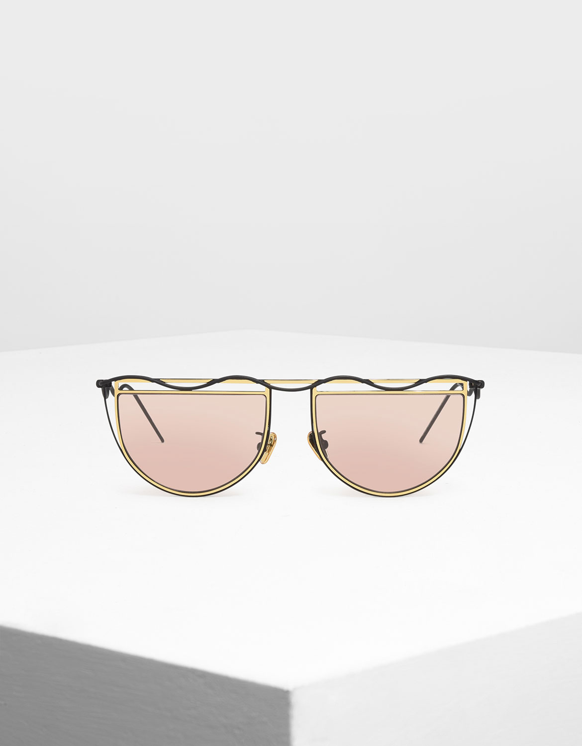 

Drop Temple Semi-Circle Sunglasses, Gold