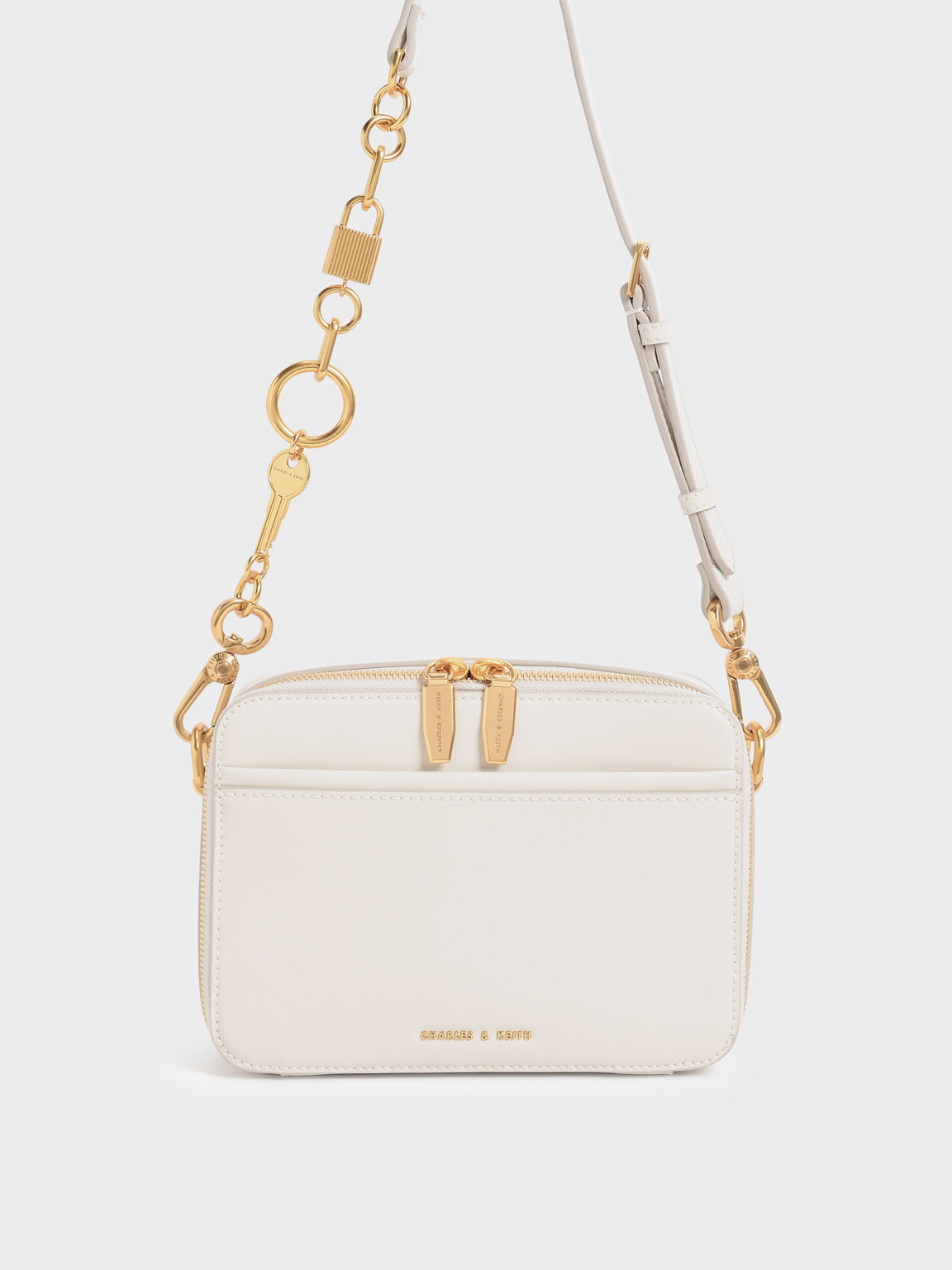 

Chunky Chain Handle Two-Way Zip Crossbody Bag, Cream