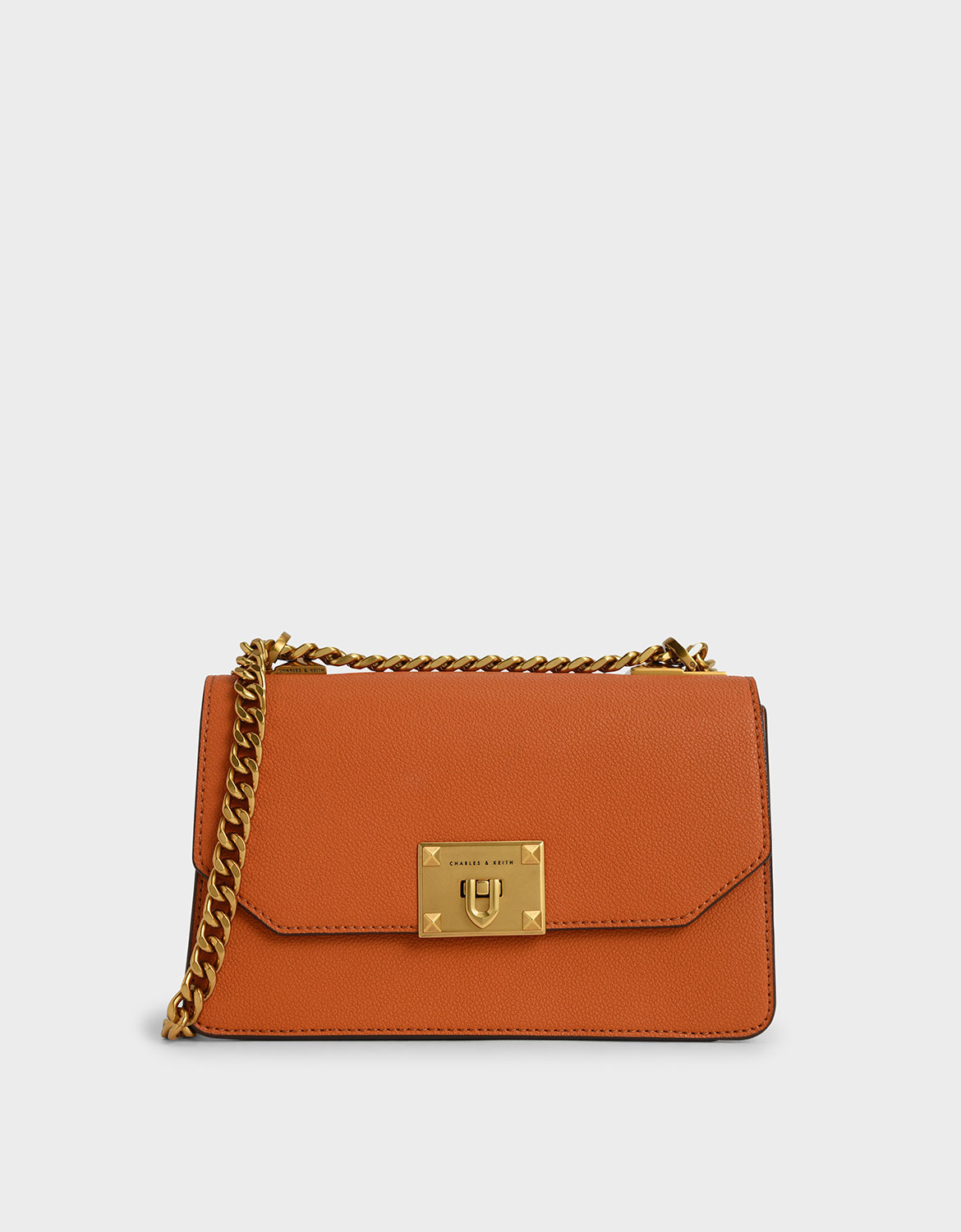 

Metallic Push-Lock Crossbody Bag, Orange