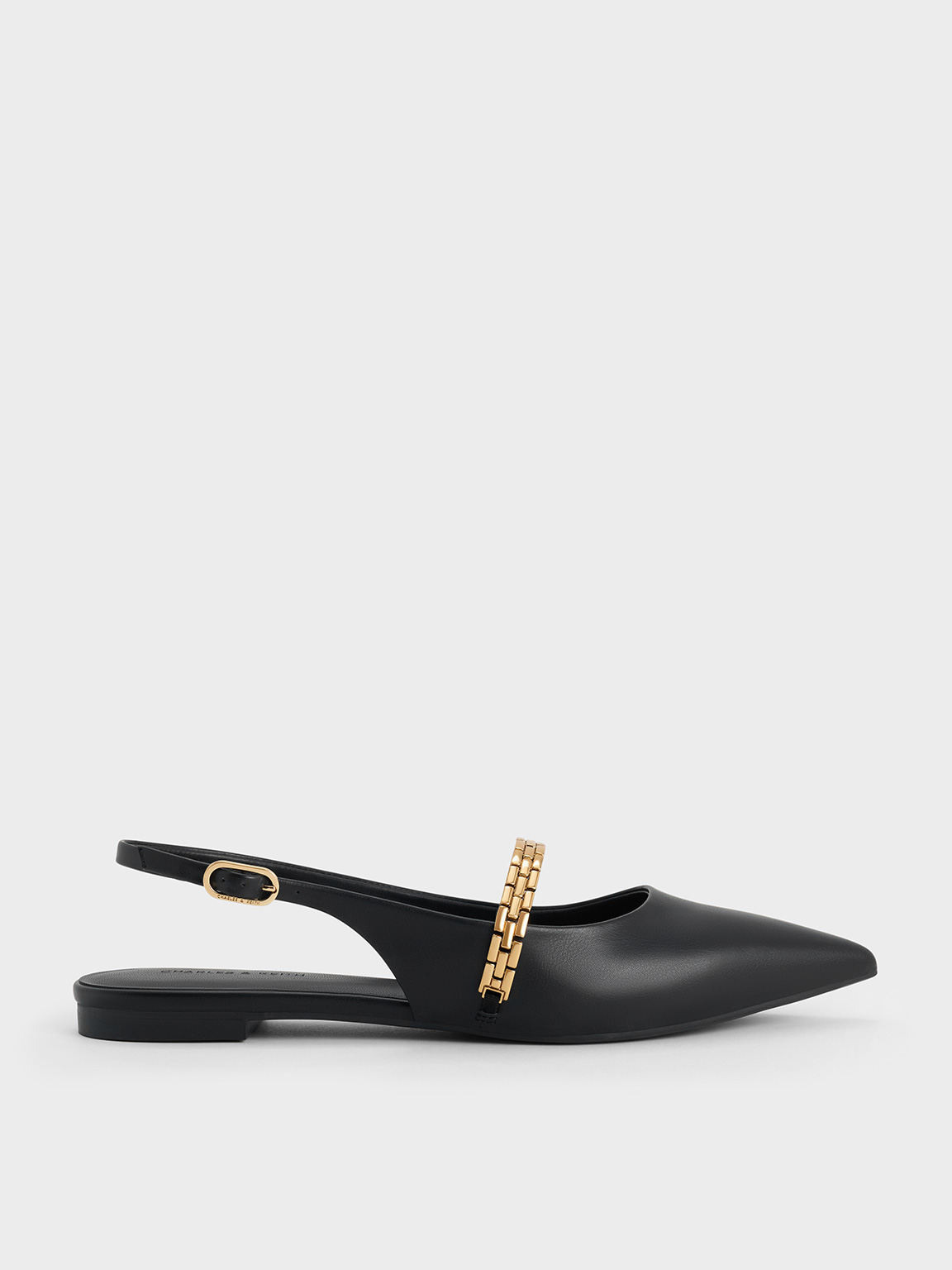 Charles & Keith - Chain-Strap Pointed-Toe Slingback Flats