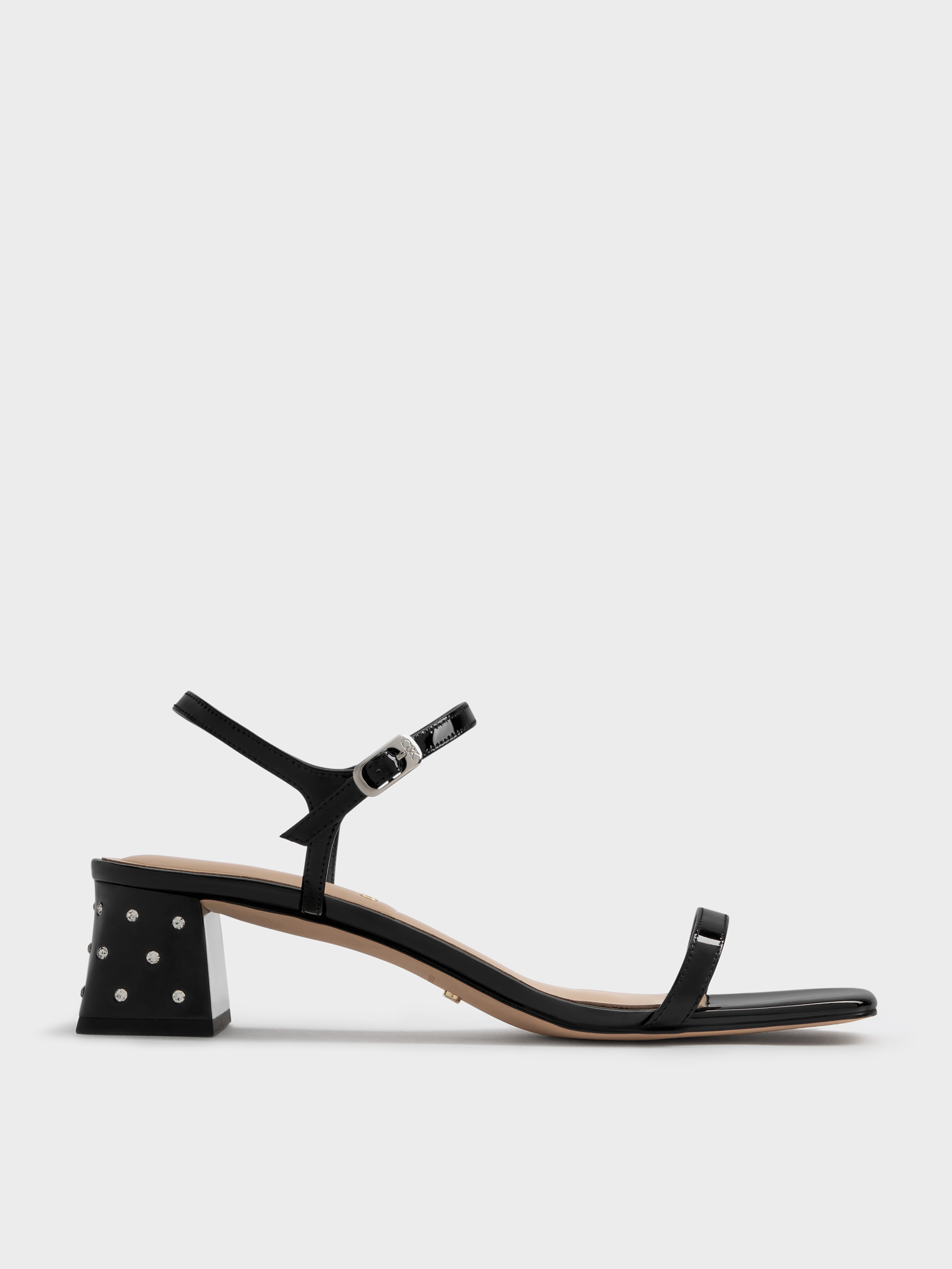 Charles & Keith - Emmaline Patent Leather Crystal Sandals In Black