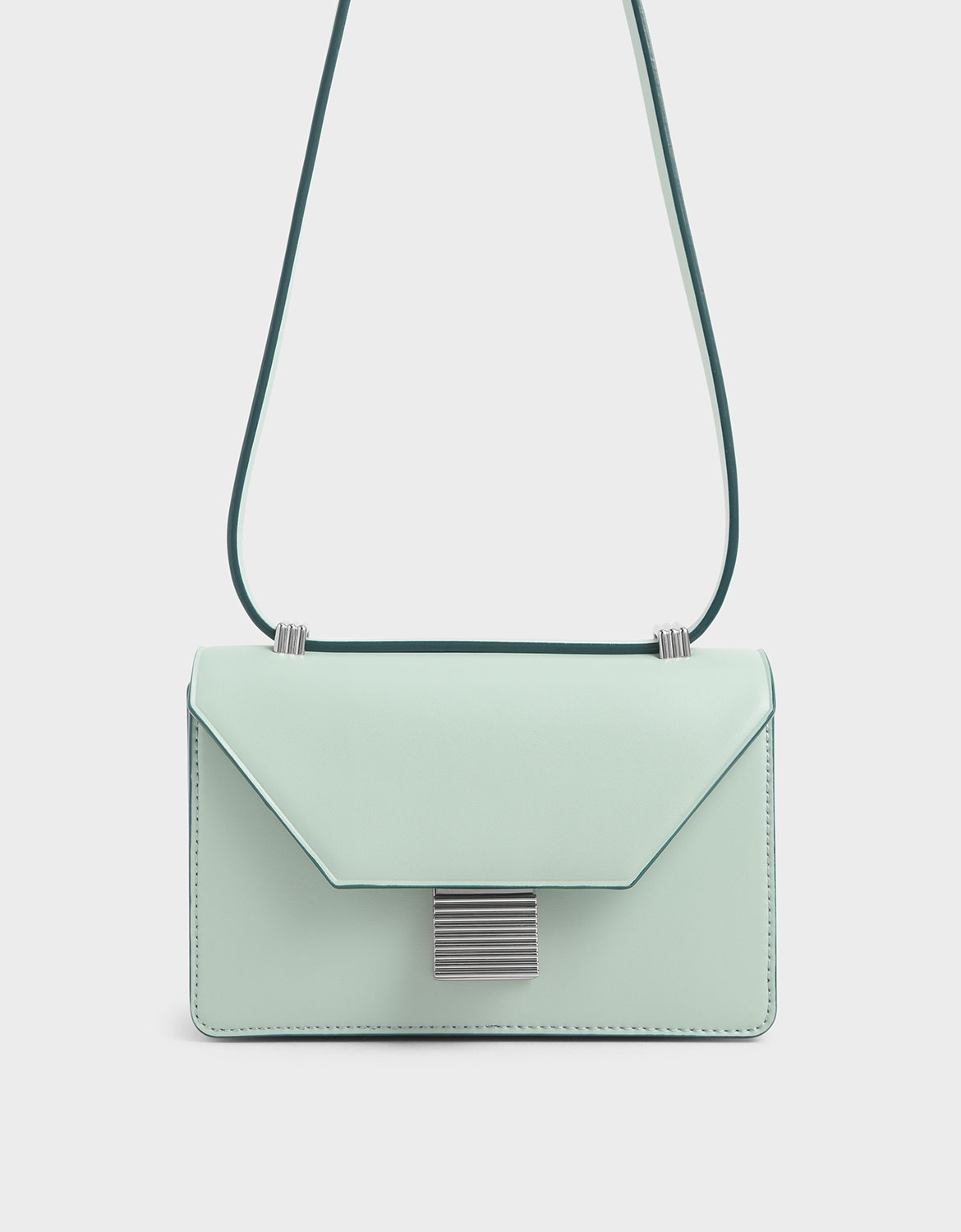 

Metallic Push Lock Crossbody Bag, Mint green