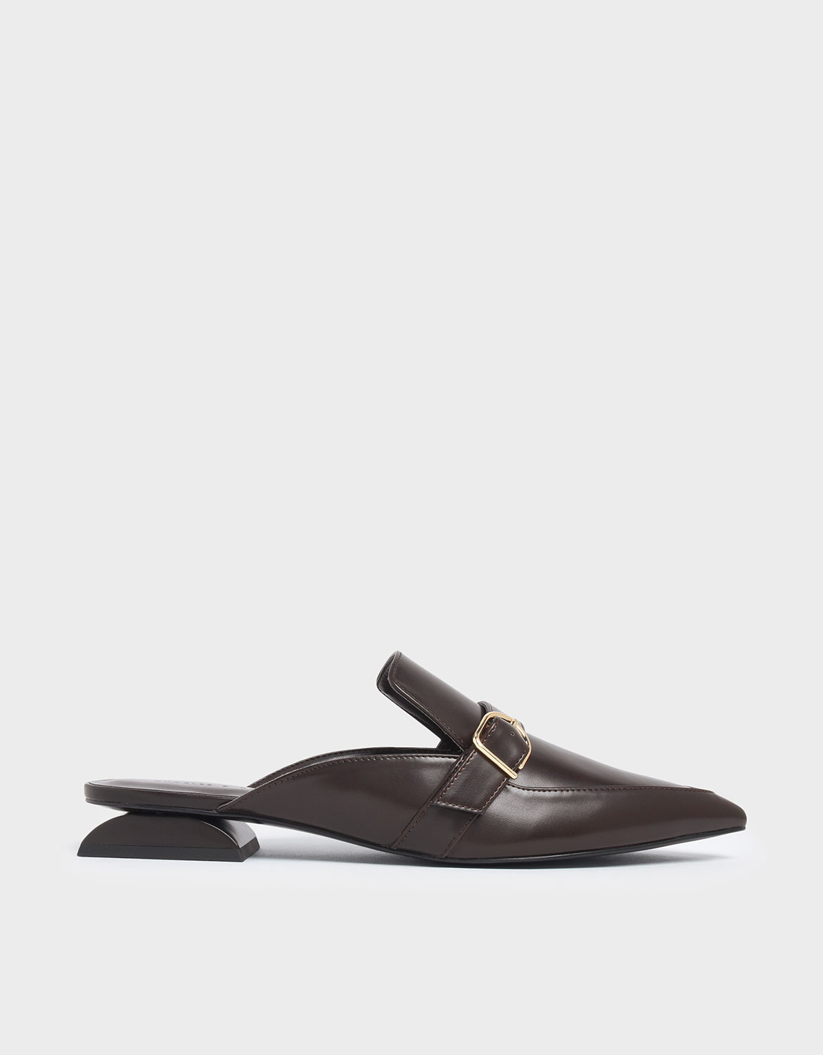 

Sculptural Heel Buckle Mules, Dark brown
