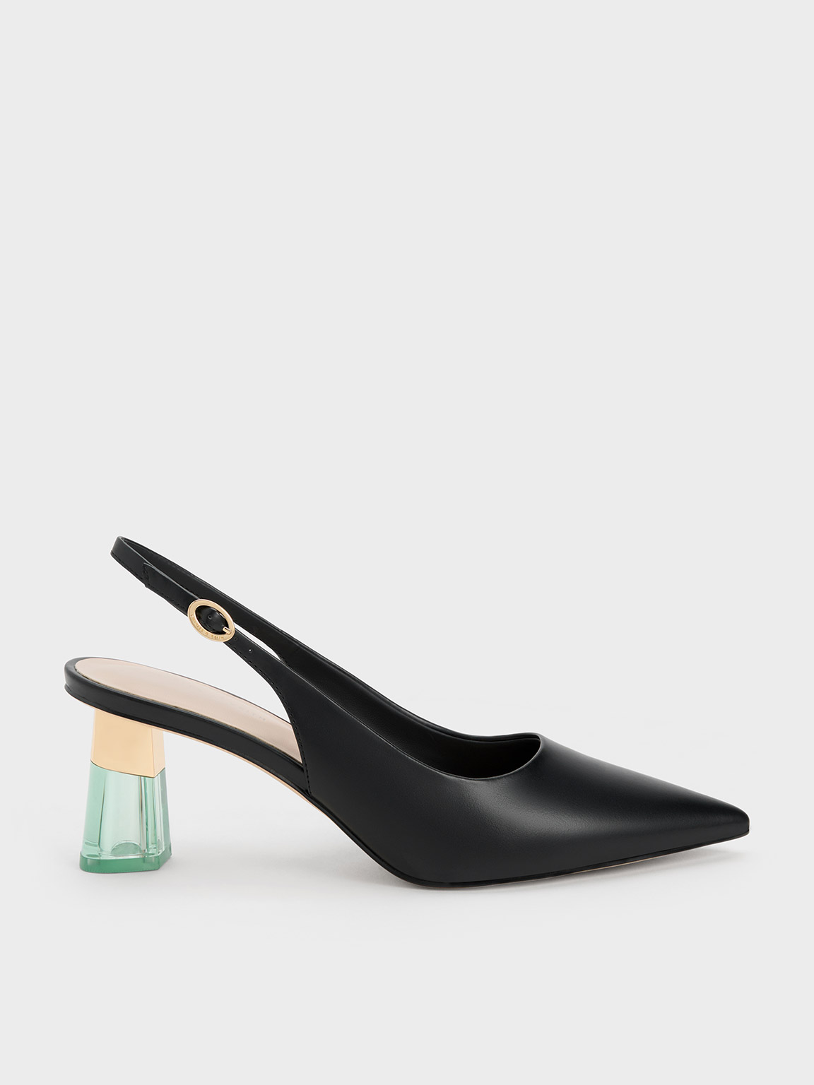 Charles & Keith See-through Trapeze Heel Slingback Pumps In Black