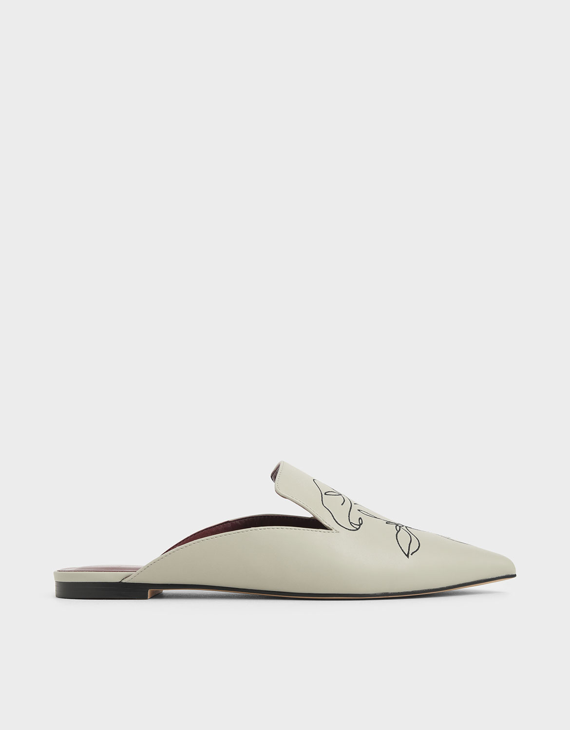 

Floral Embroidered Pointed Toe Mules, Chalk