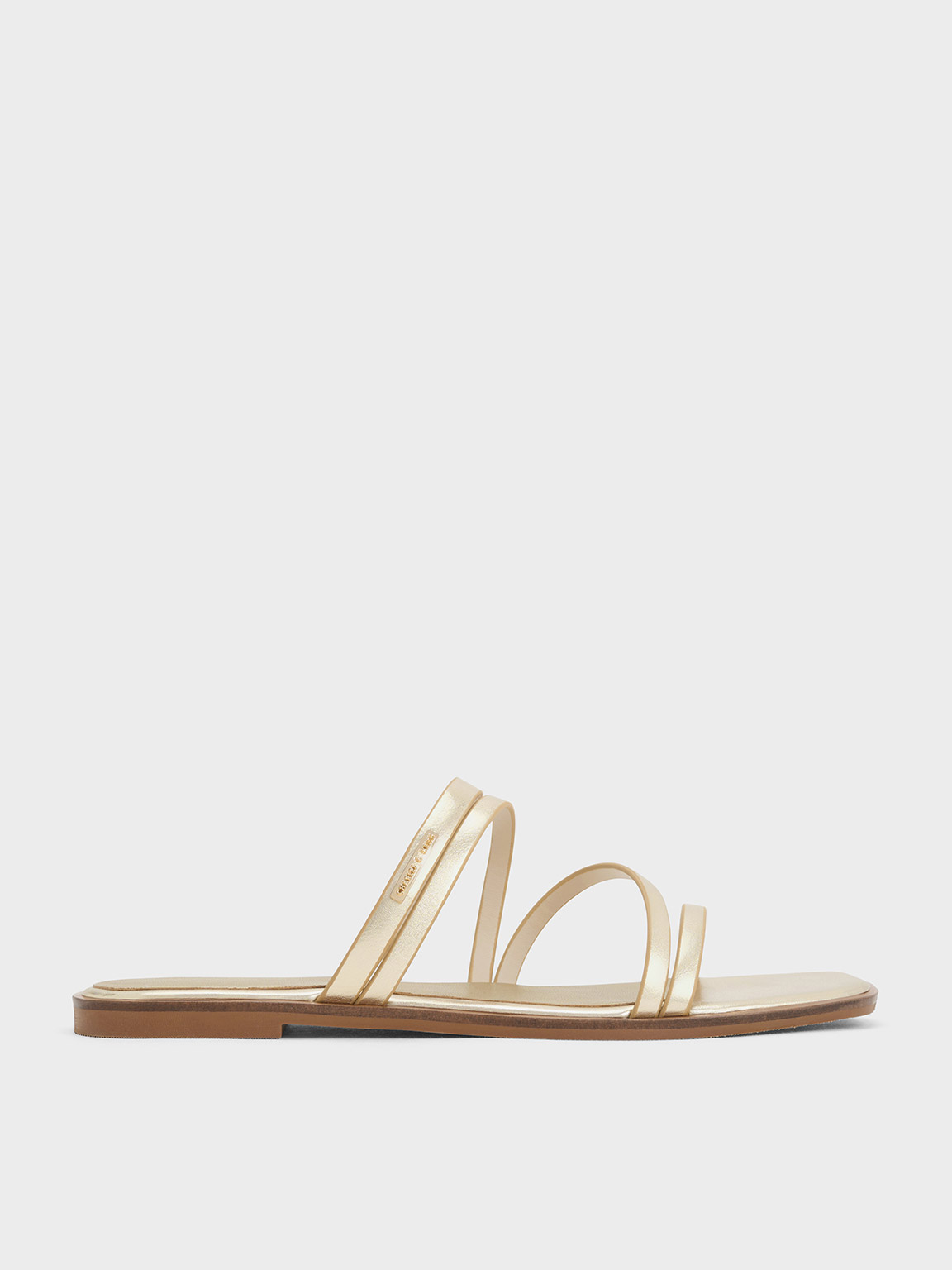 Charles & Keith Metallic Strappy Slide Sandals In Gold
