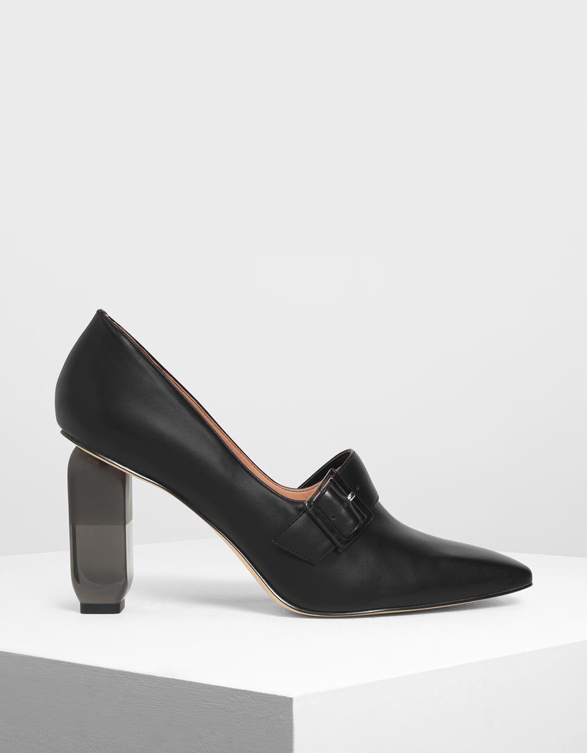 

Buckle Lucite Heel Pumps, Black