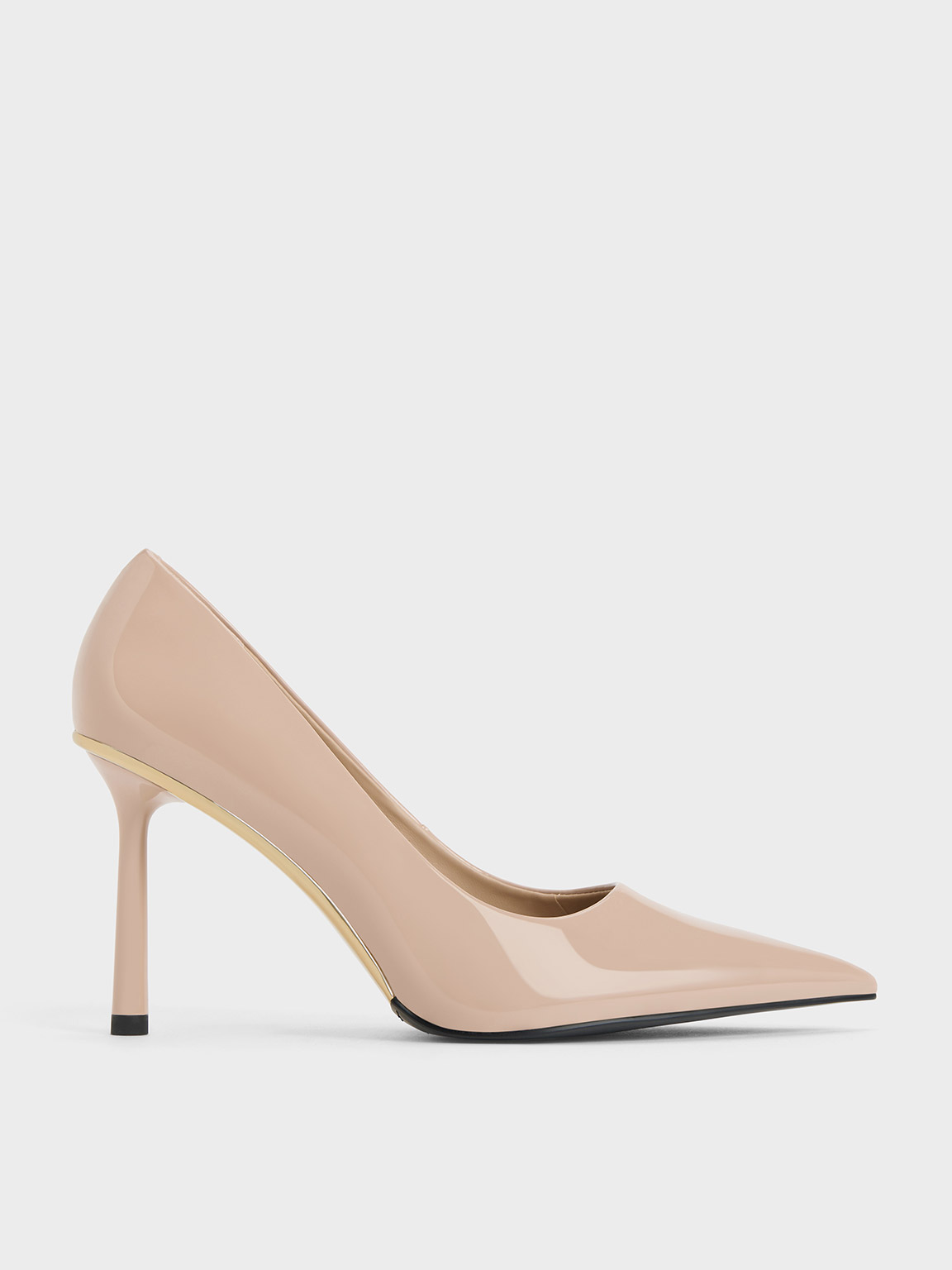 Charles & Keith Patent Pointed-toe Stiletto Heels In Nude