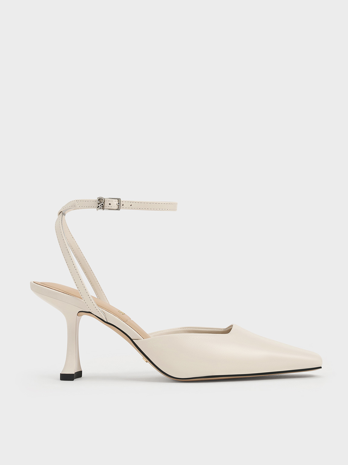 Charles & Keith - Leather Sculptural-Heel Ankle-Strap Pumps