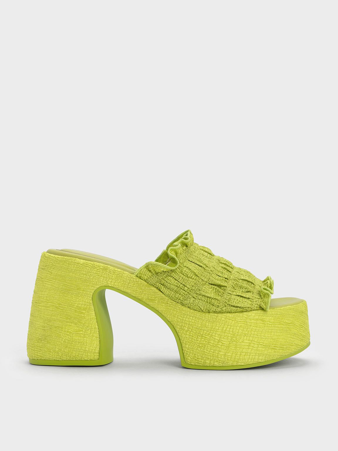 Charles & Keith Nuala Ruched Platform Mules In Lime