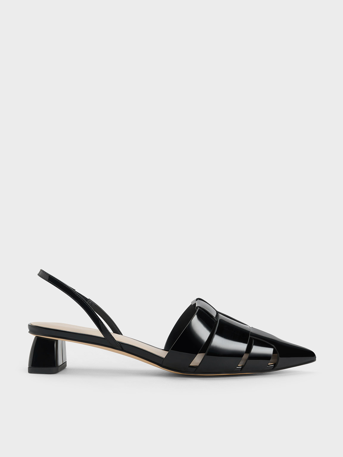 Charles & Keith Interwoven Patent Slingback Pumps In Black Patent