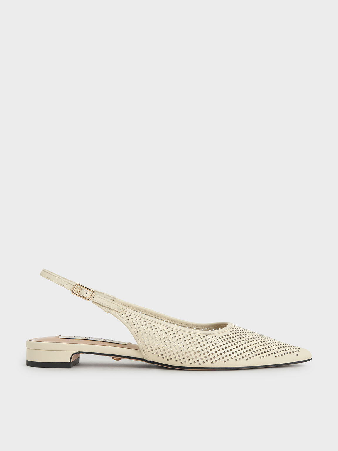 

Leather Laser-Cut Slingback Ballerinas, Cream
