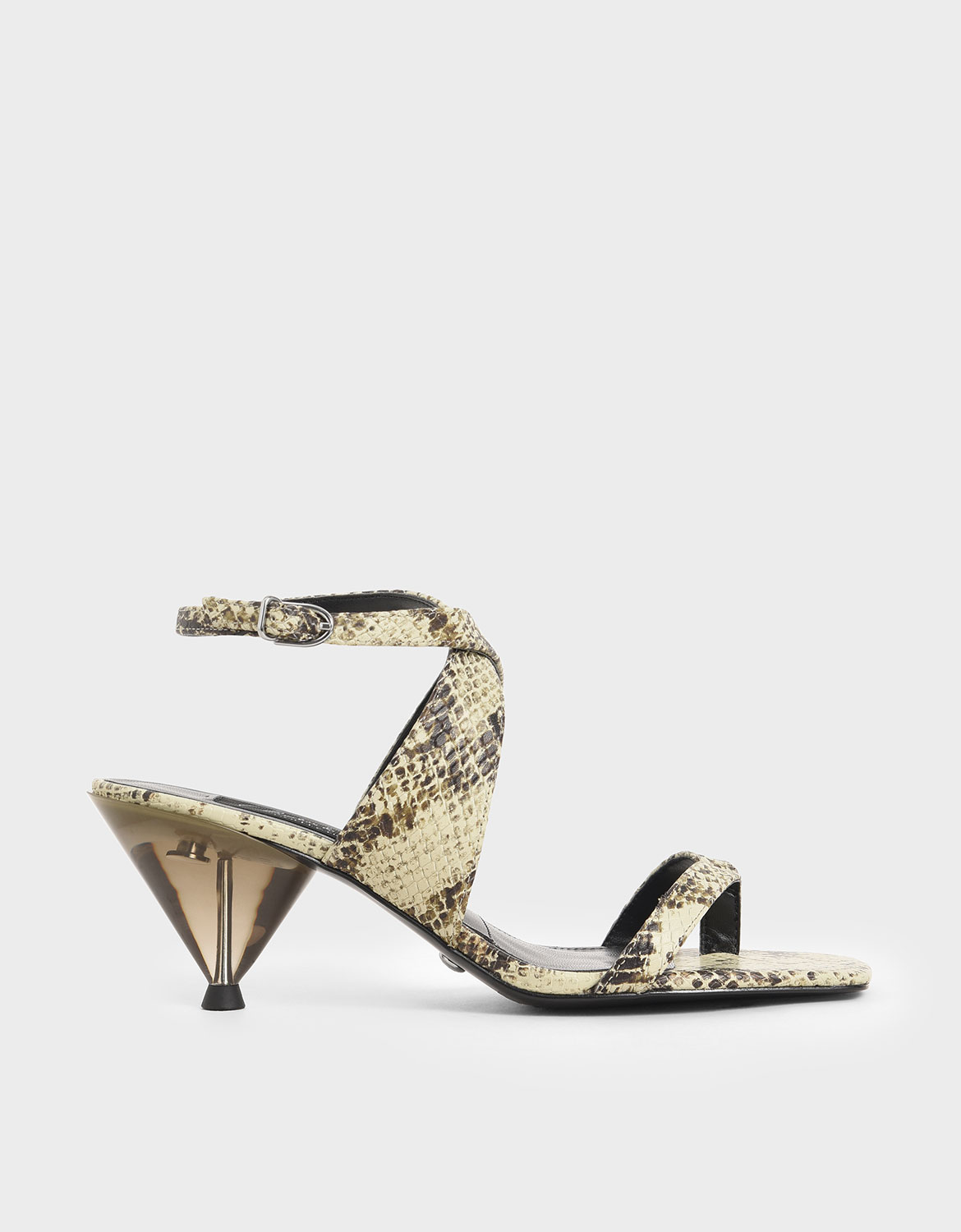 

Leather Snake Print Cone Heel Sandals, Multi