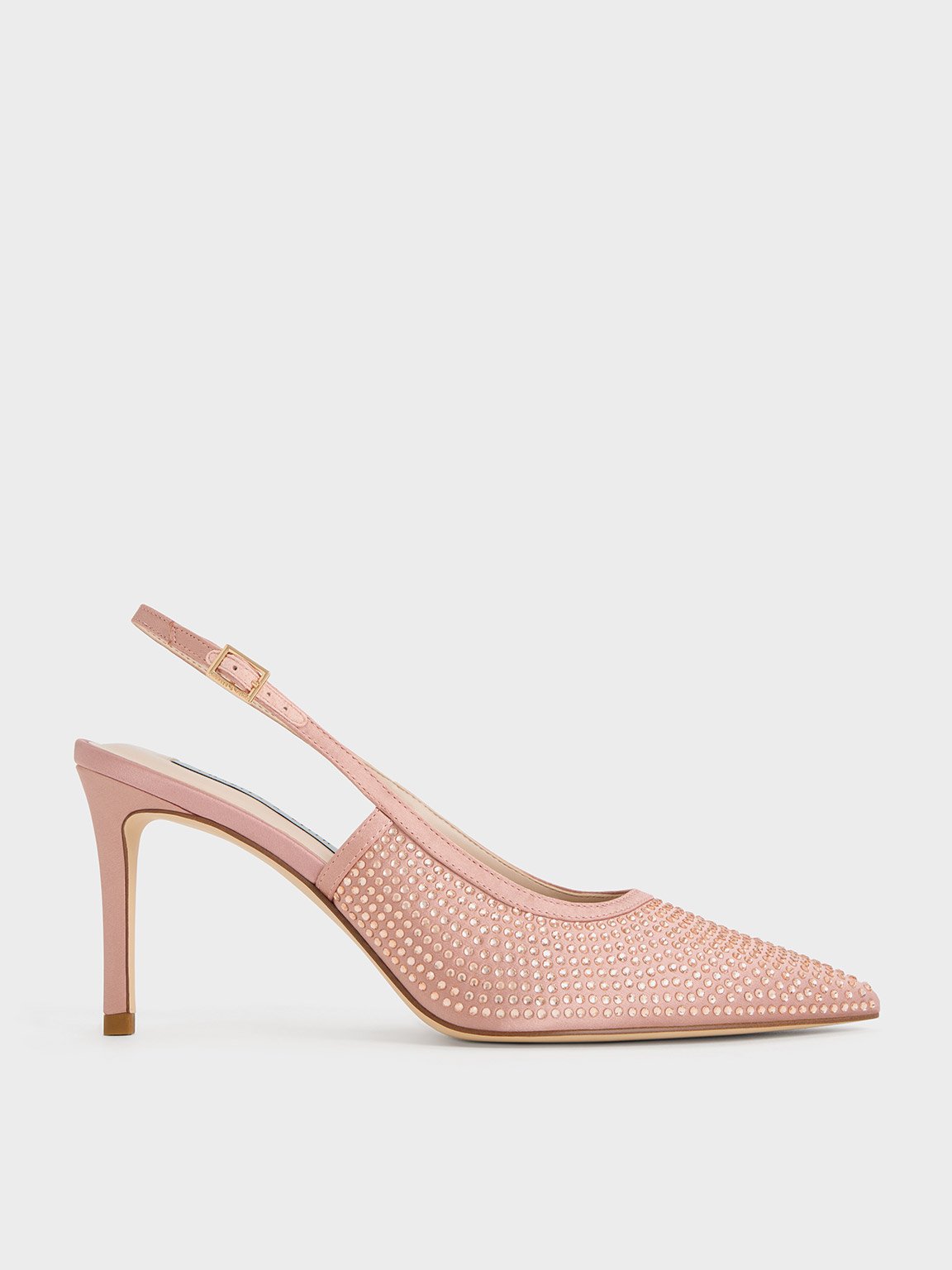 Charles & Keith Satin Crystal-embellished Slingback Pumps In Nude