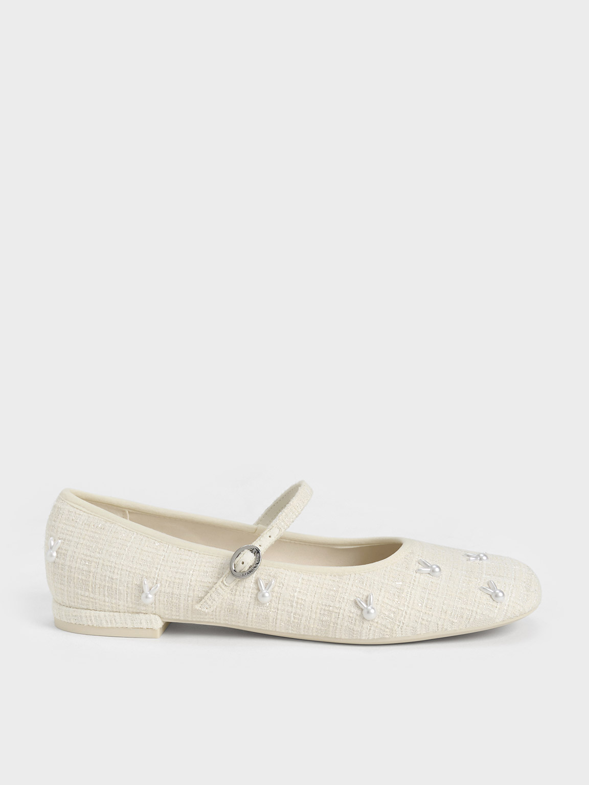 Charles & Keith Bunny Tweed Mary Jane Flats In Chalk | ModeSens