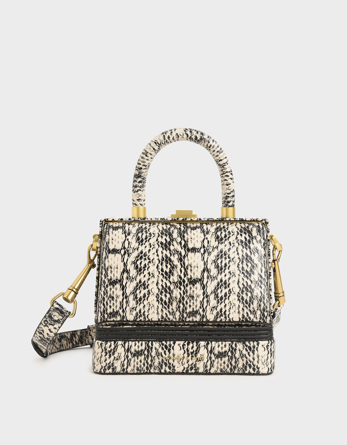 

Snake Print Accordion Bag, Cream
