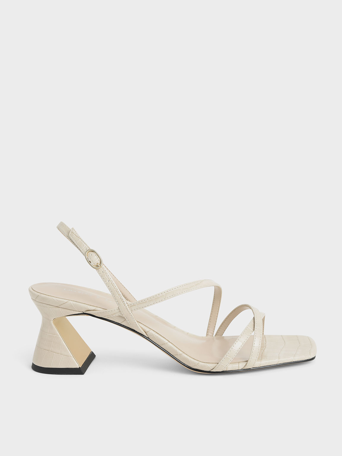 

Croc-Effect Strappy Heeled Sandals, Animal print white