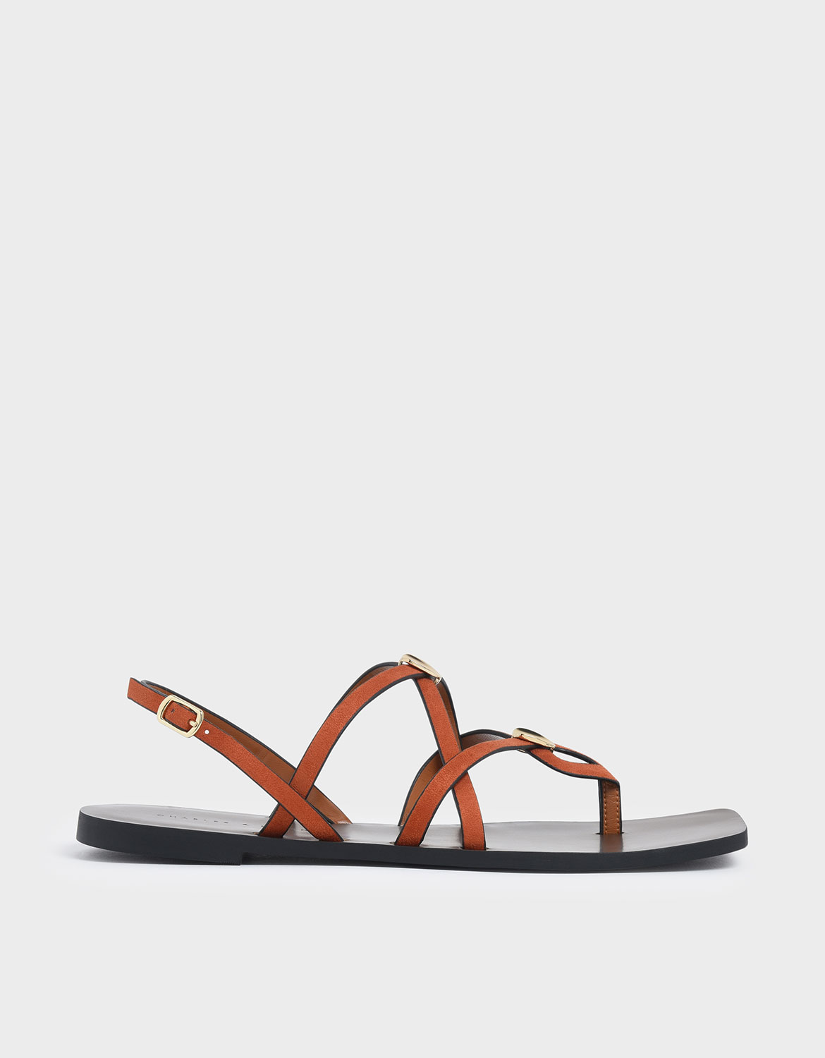 

Criss Cross Metal Accent Textured Strappy Sandals, Orange